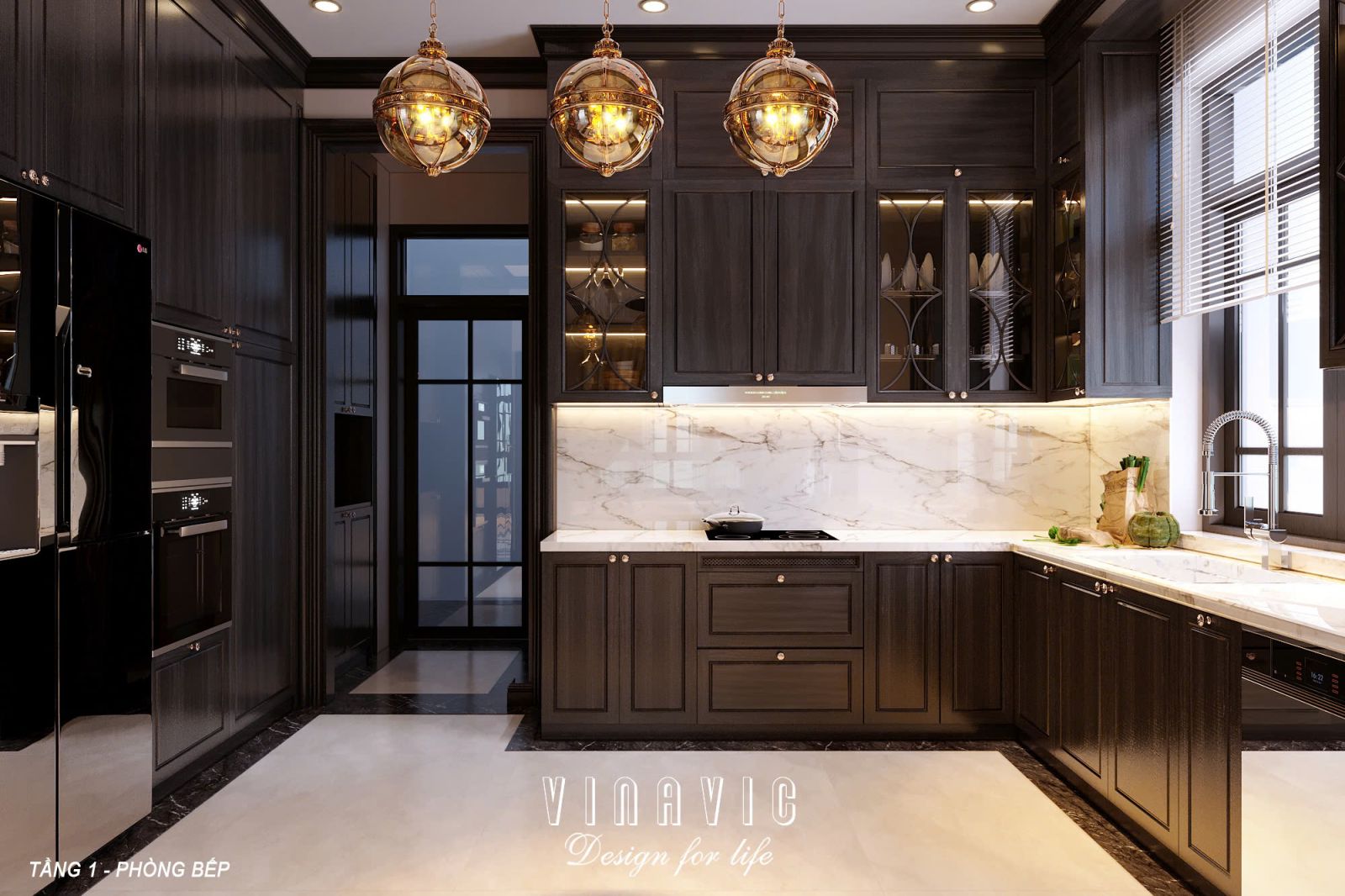 Phối cảnh 3D nội thất phòng bếp - phòng ăn