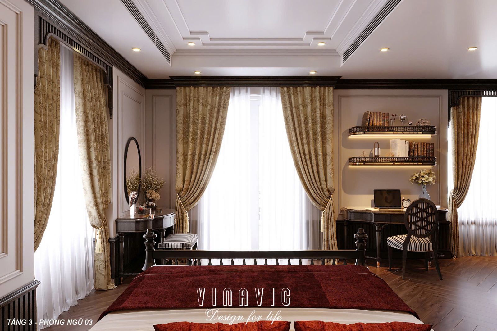 Phối cảnh 3D phòng ngủ 03 Tầng 3