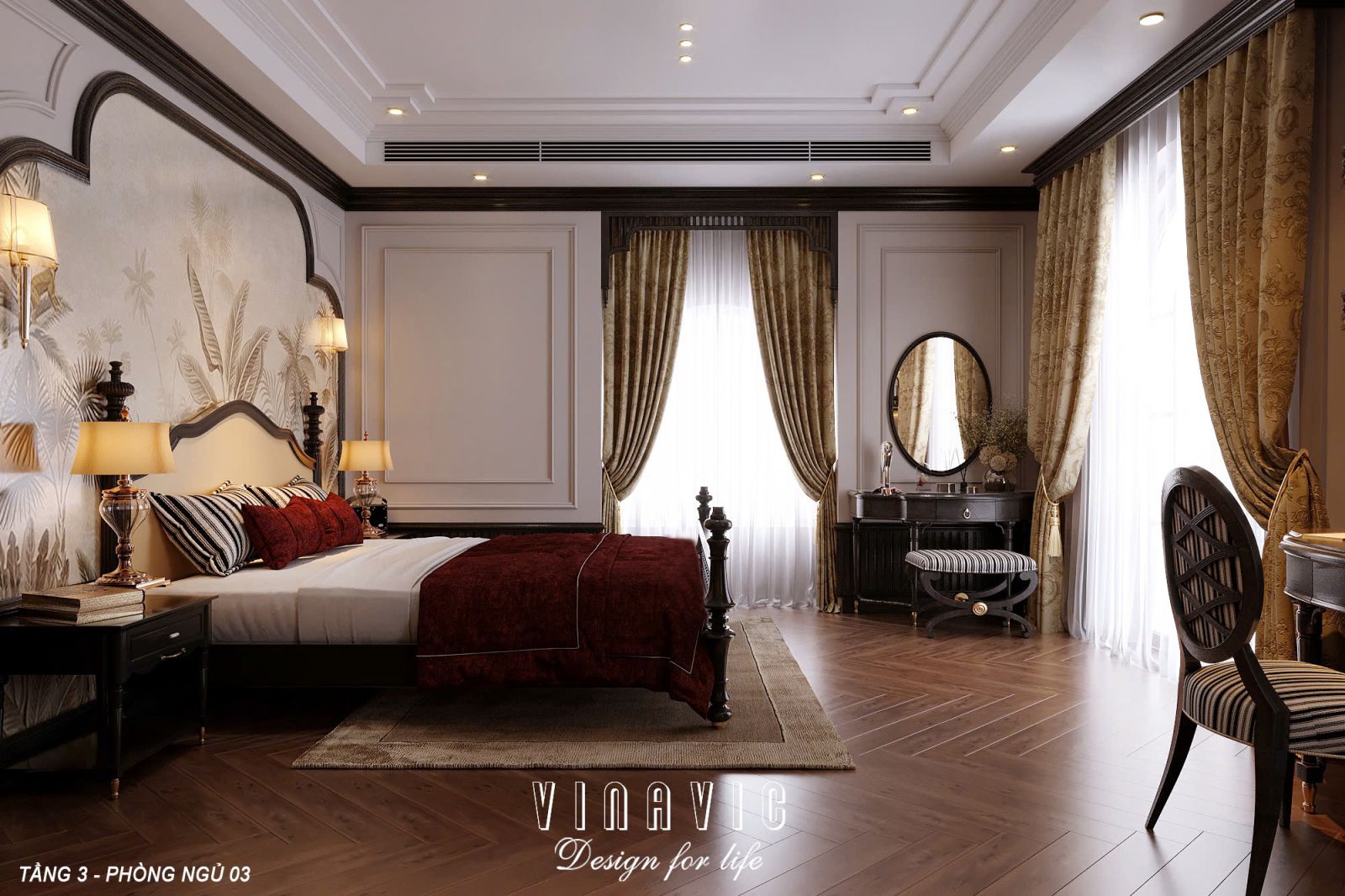 Phối cảnh 3D phòng ngủ 03 Tầng 3
