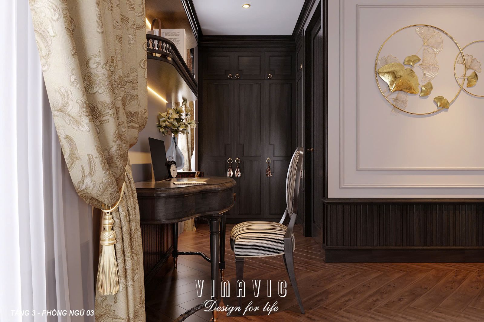 Phối cảnh 3D phòng ngủ 03 Tầng 3