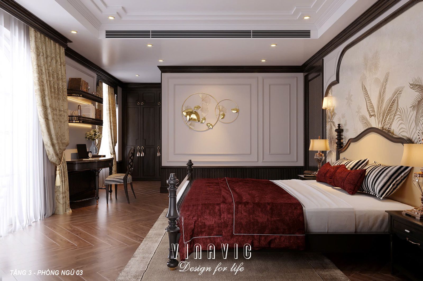 Phối cảnh 3D phòng ngủ 03 Tầng 3