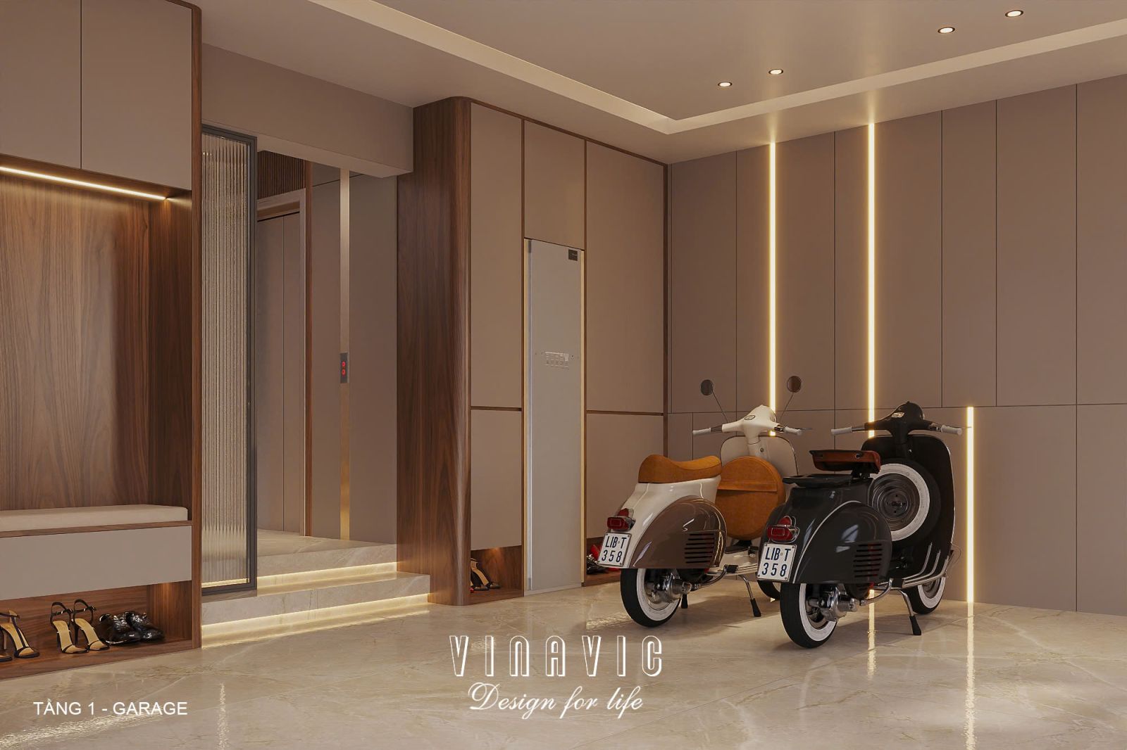 Phối cảnh nội thất 3D Gara Tầng 1