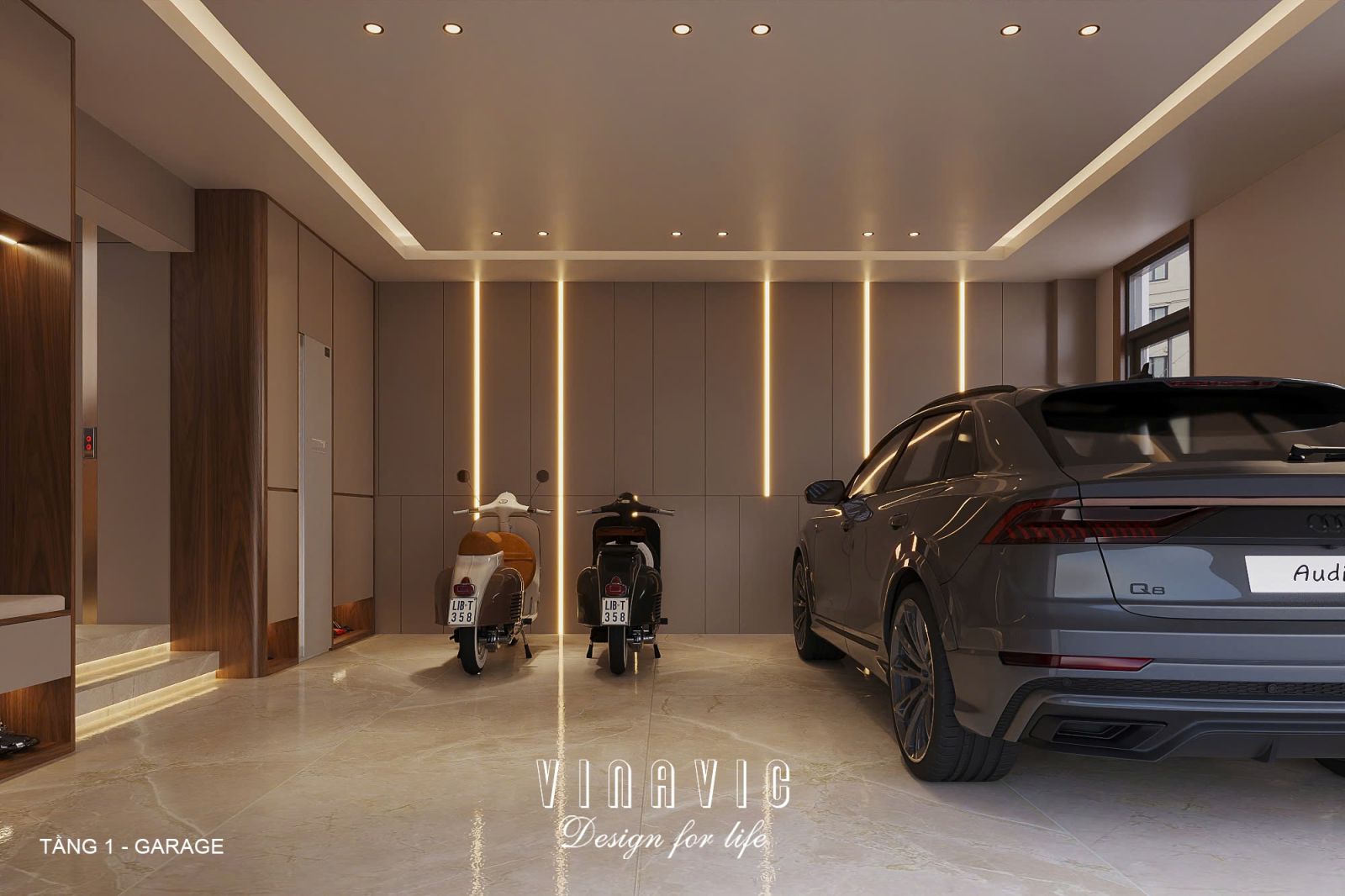 Phối cảnh nội thất 3D Gara Tầng 1