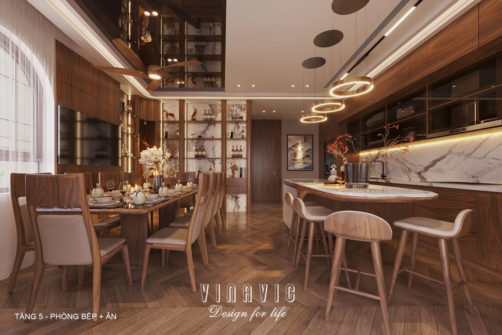 Phối cảnh nội thất 3D Phòng Bếp Ăn Tầng 5