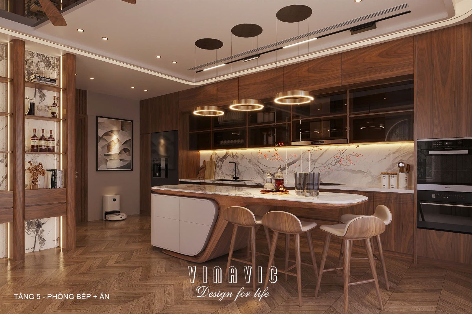 Phối cảnh nội thất 3D Phòng Bếp Ăn Tầng 5