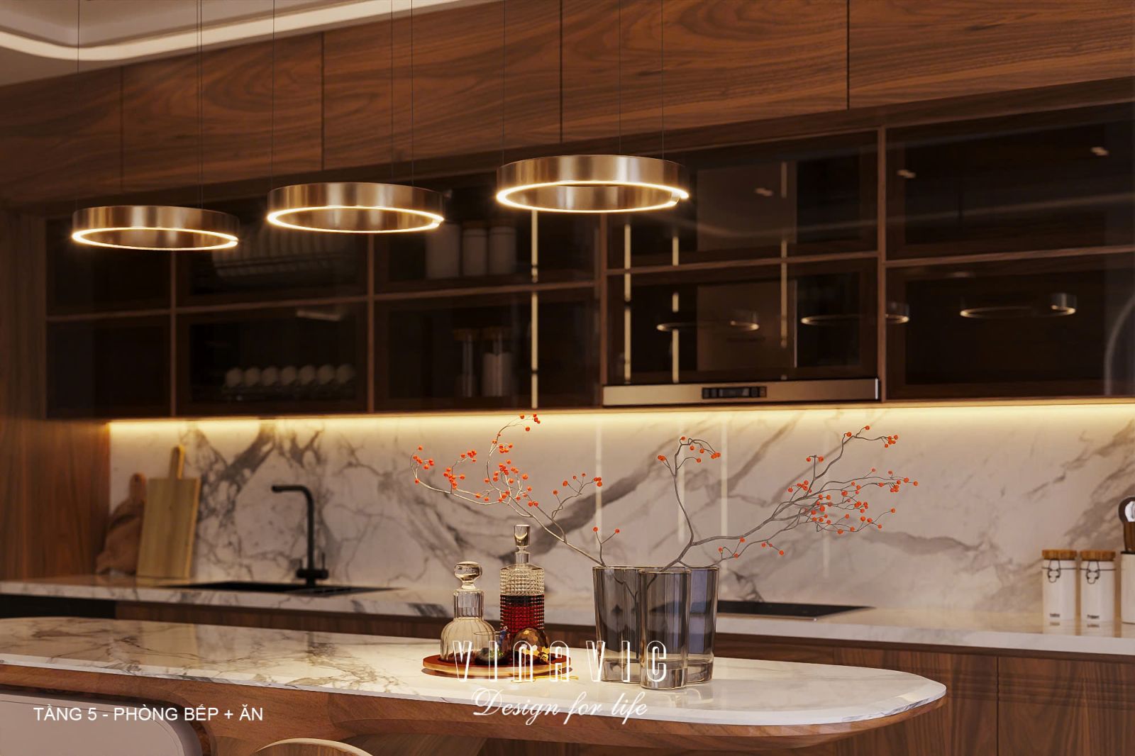 Phối cảnh nội thất 3D Phòng Bếp Ăn Tầng 5