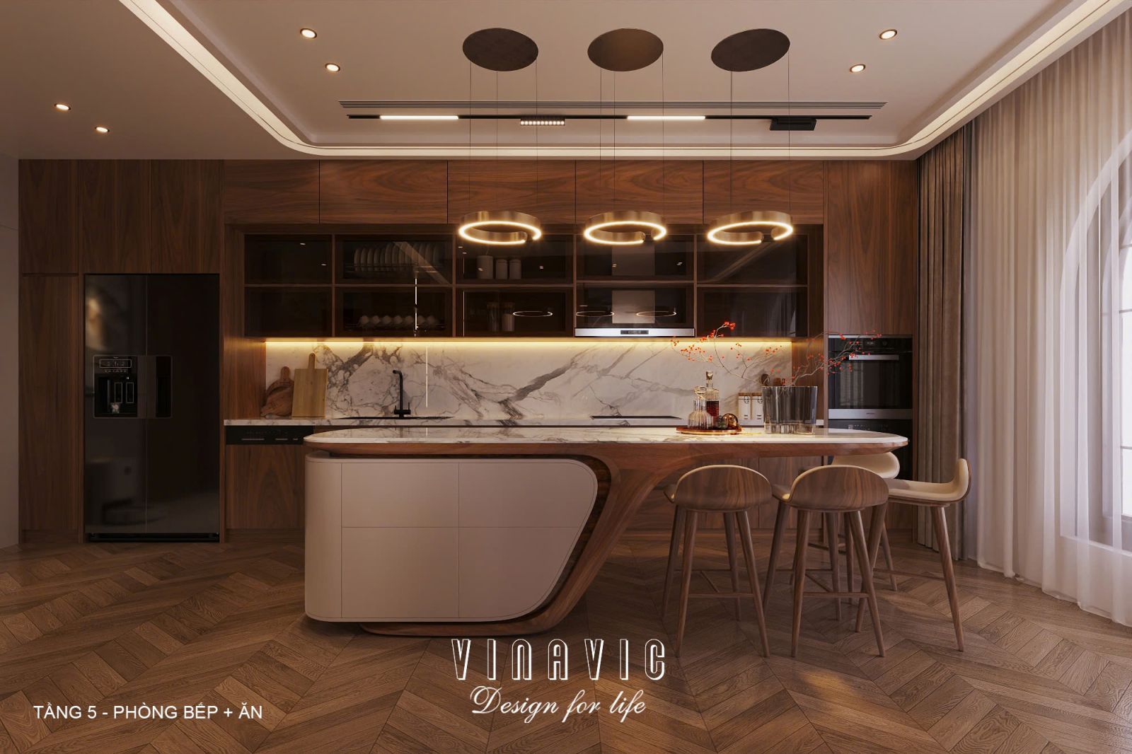 Phối cảnh nội thất 3D Phòng Bếp Ăn Tầng 5