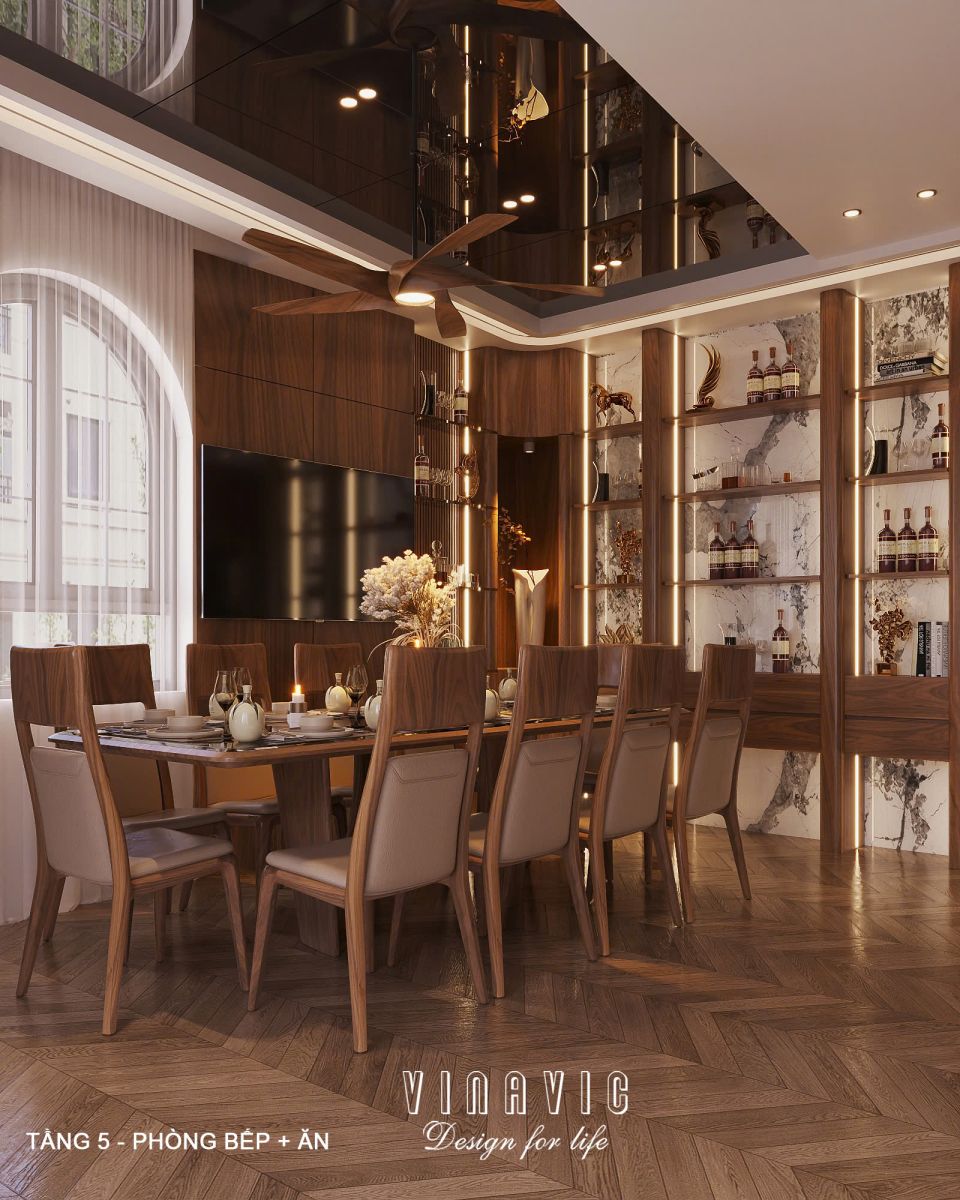 Phối cảnh nội thất 3D Phòng Bếp Ăn Tầng 5