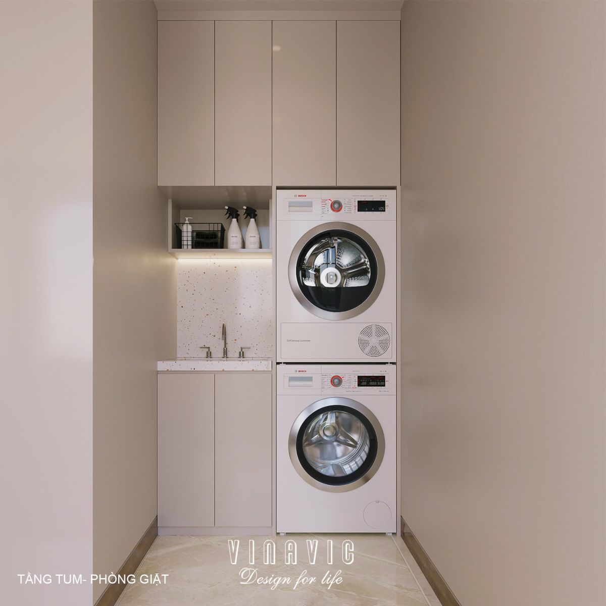 Phối cảnh nội thất 3D Phòng giặt phơi tầng Tum