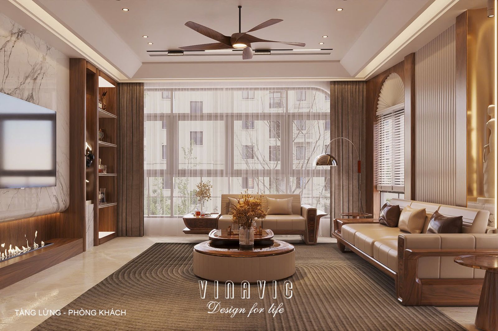 Phối cảnh nội thất 3D phòng khách tầng Lửng