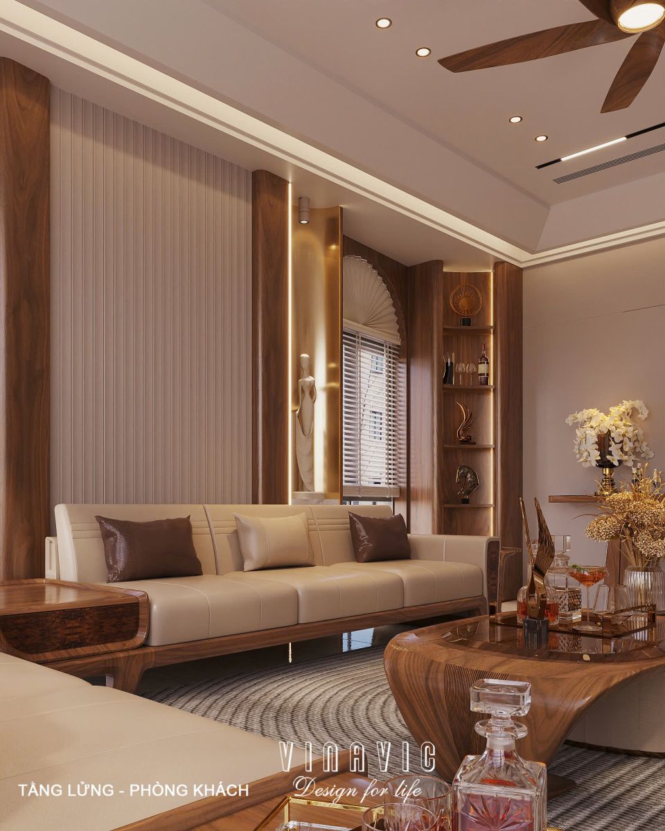 Phối cảnh nội thất 3D phòng khách tầng Lửng