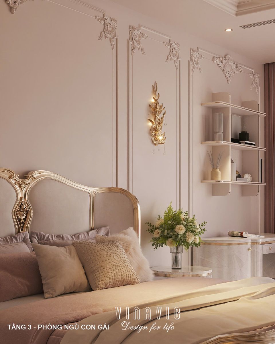 Phối cảnh nội thất 3D Phòng ngủ con gái Tầng 3