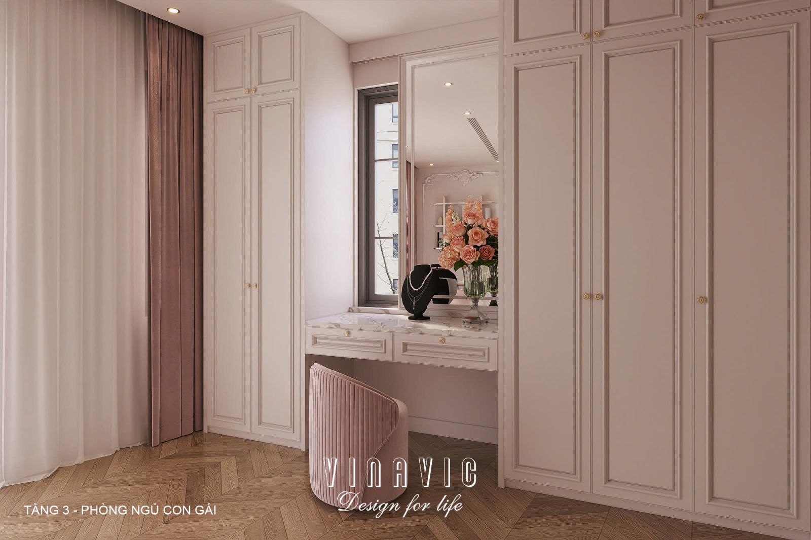 Phối cảnh nội thất 3D Phòng ngủ con gái Tầng 3