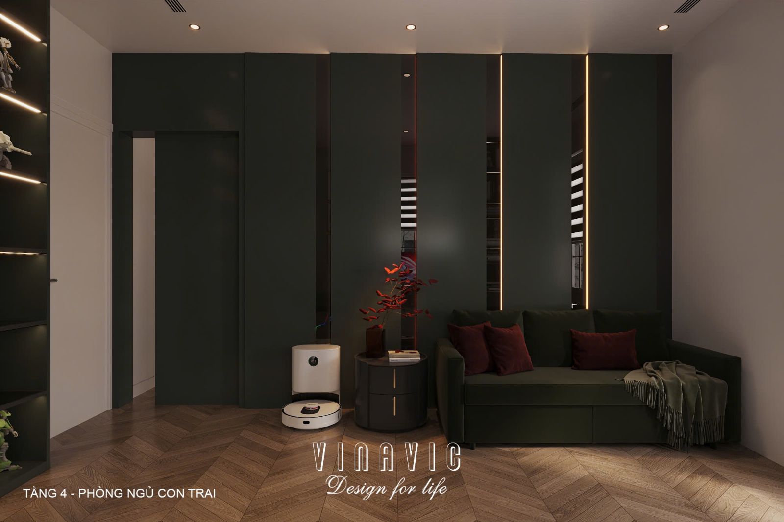 Phối cảnh nội thất 3D Phòng ngủ con trai Tầng 4