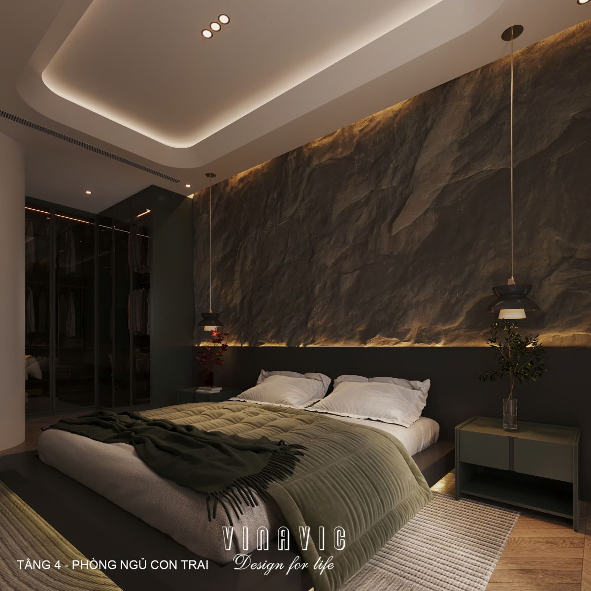 Phối cảnh nội thất 3D Phòng ngủ con trai Tầng 4