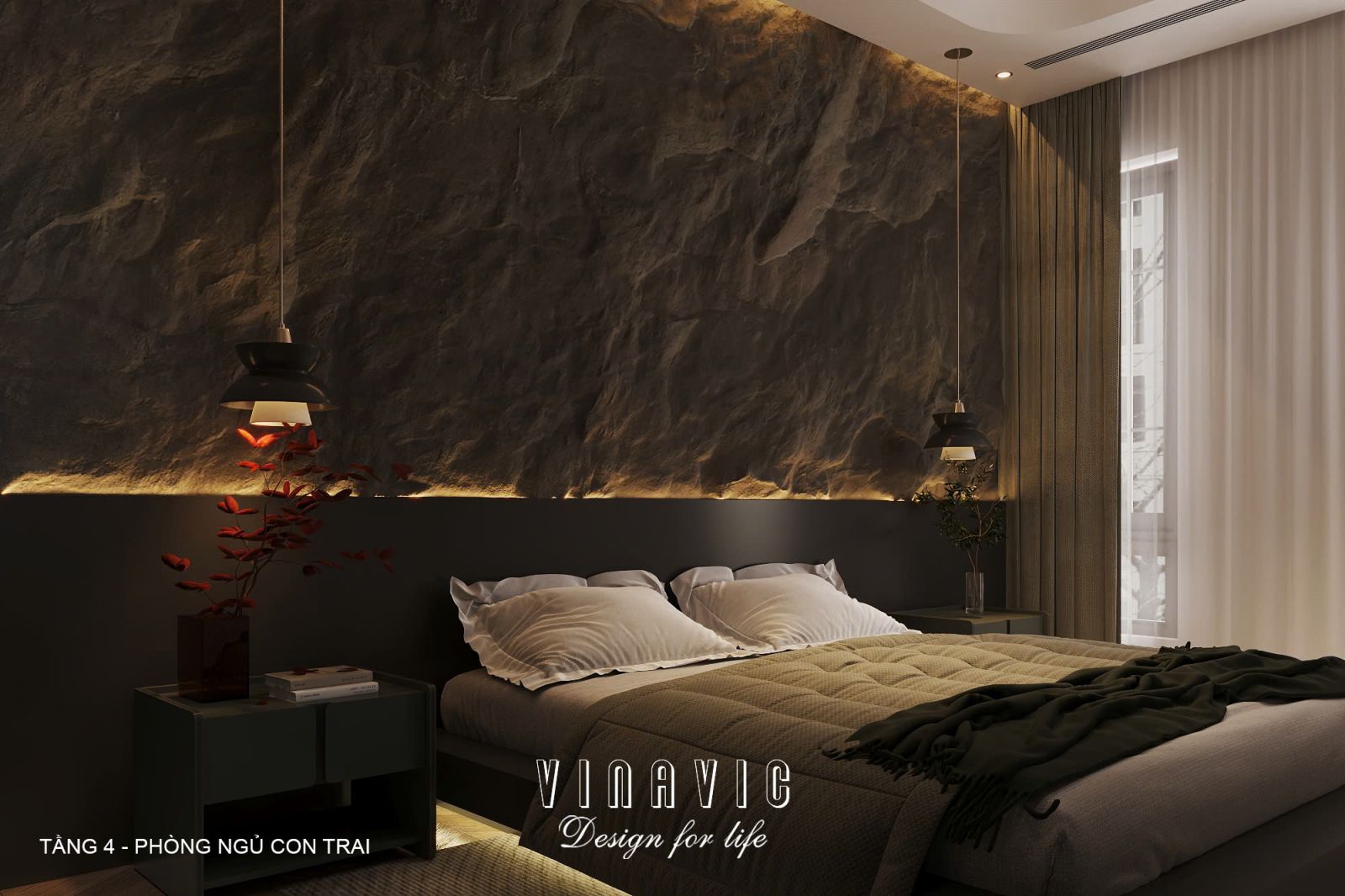 Phối cảnh nội thất 3D Phòng ngủ con trai Tầng 4