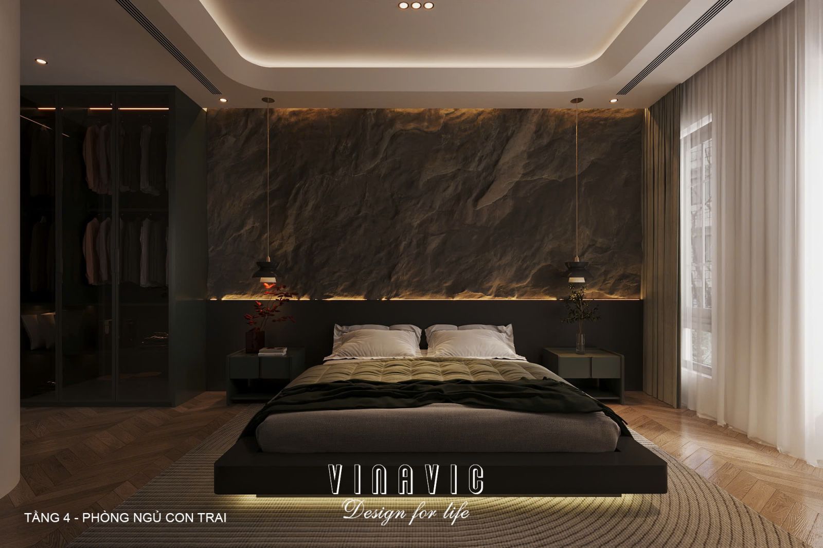 Phối cảnh nội thất 3D Phòng ngủ con trai Tầng 4