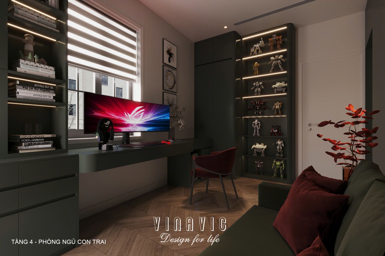 Phối cảnh nội thất 3D Phòng ngủ con trai Tầng 4