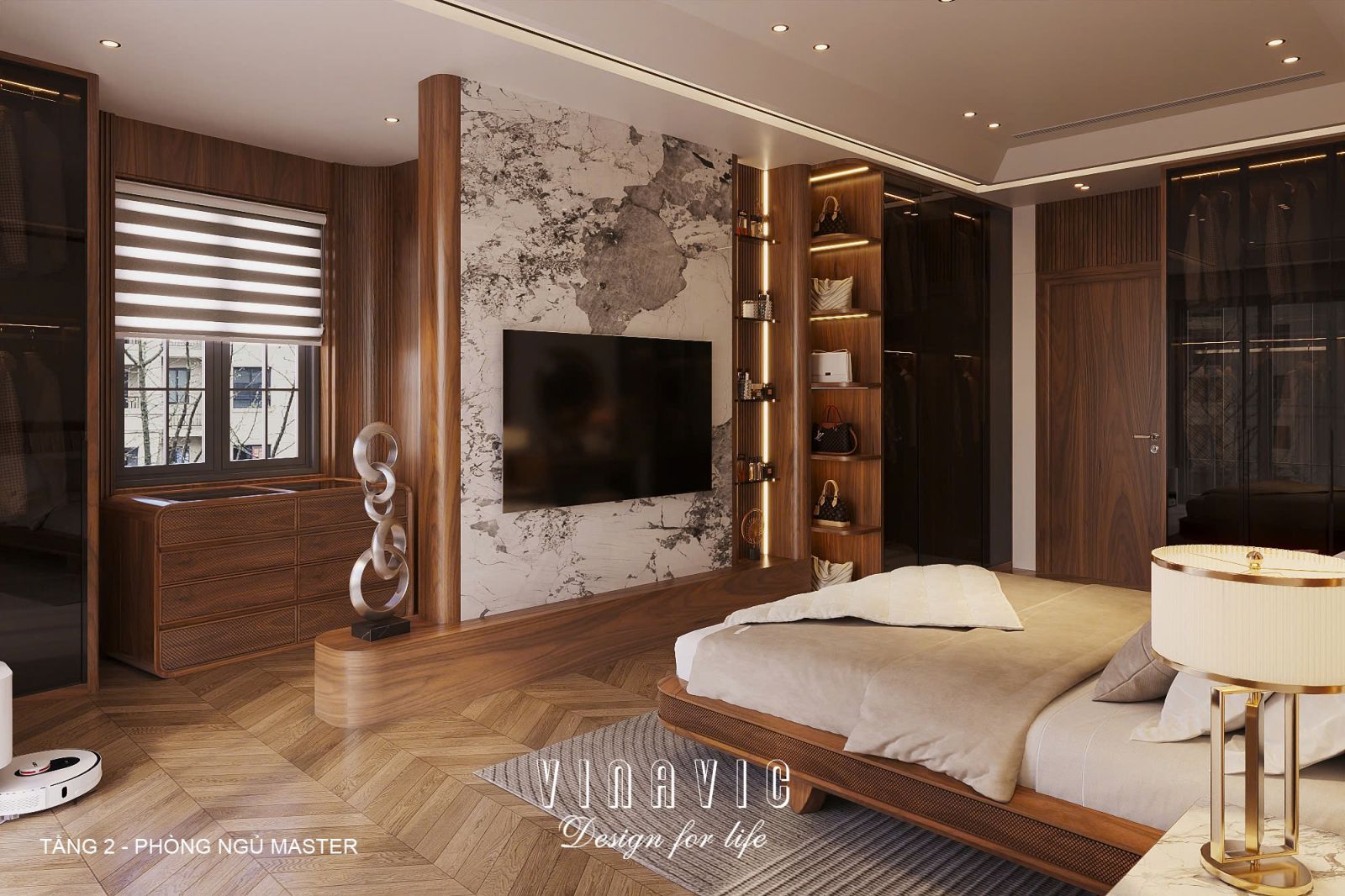 Phối cảnh nội thất 3D Phòng ngủ Master Tầng 2