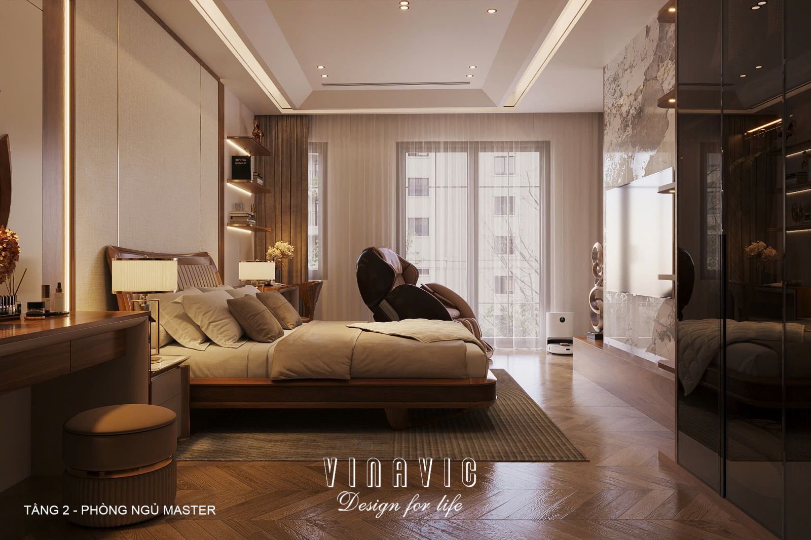 Phối cảnh nội thất 3D Phòng ngủ Master Tầng 2
