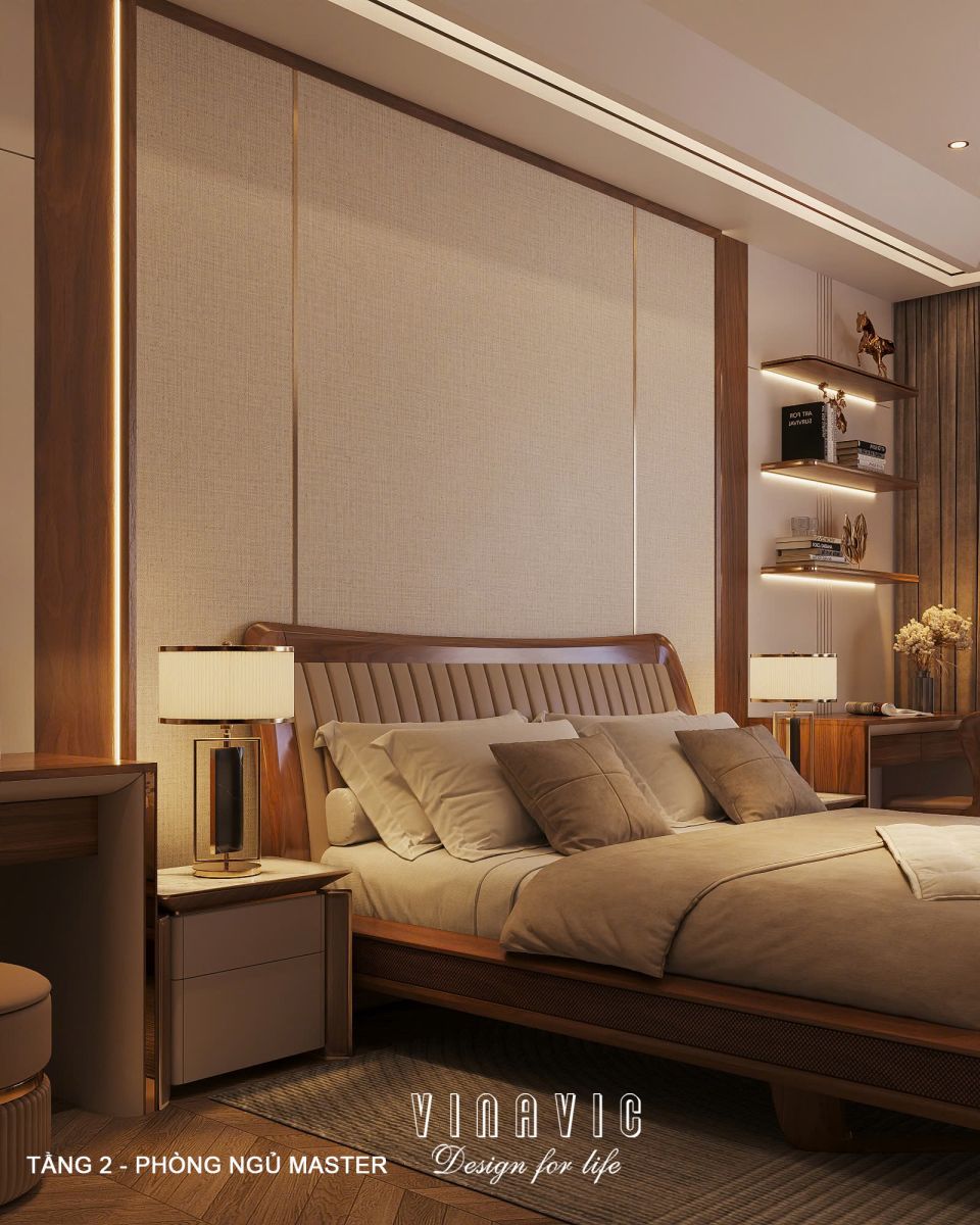 Phối cảnh nội thất 3D Phòng ngủ Master Tầng 2