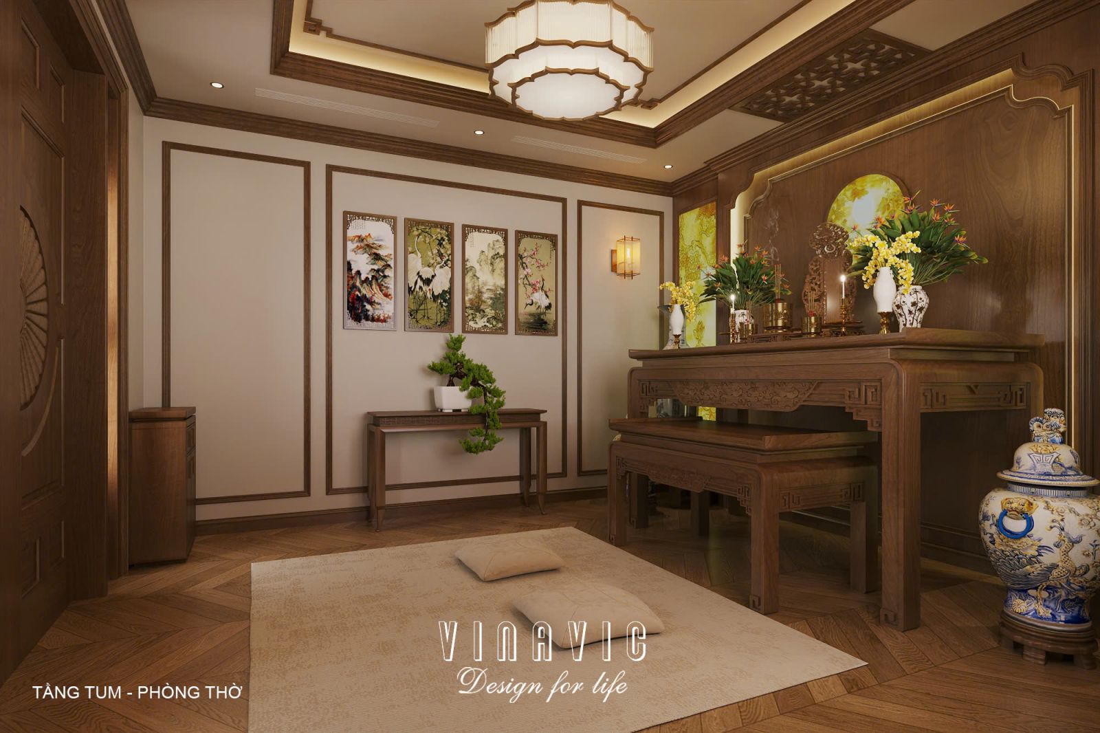 Phối cảnh nội thất 3D Phòng thờ tầng Tum