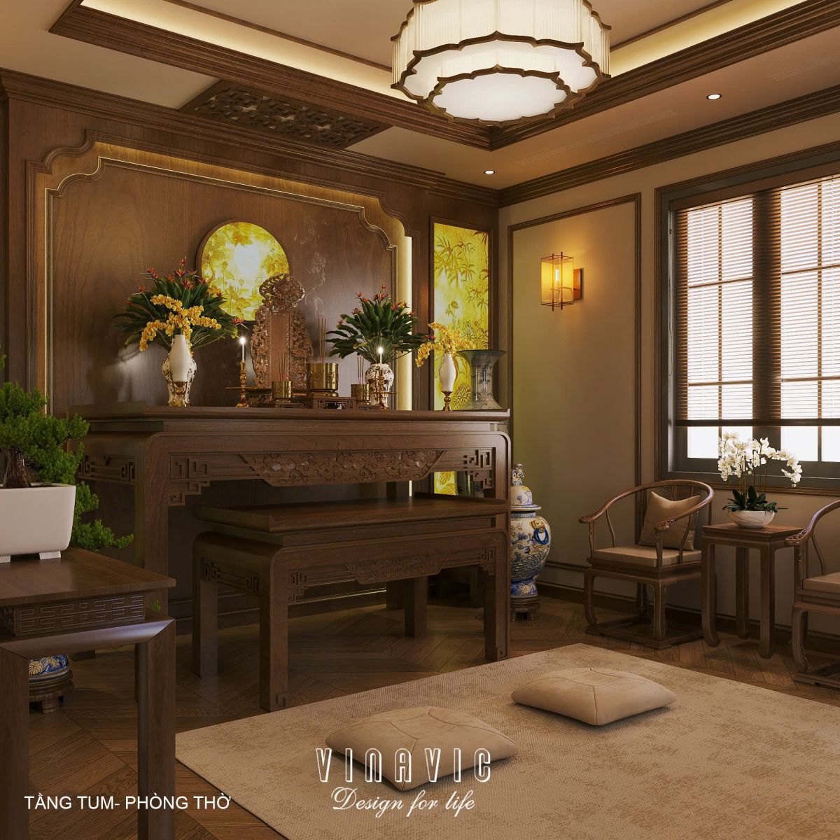 Phối cảnh nội thất 3D Phòng thờ tầng Tum