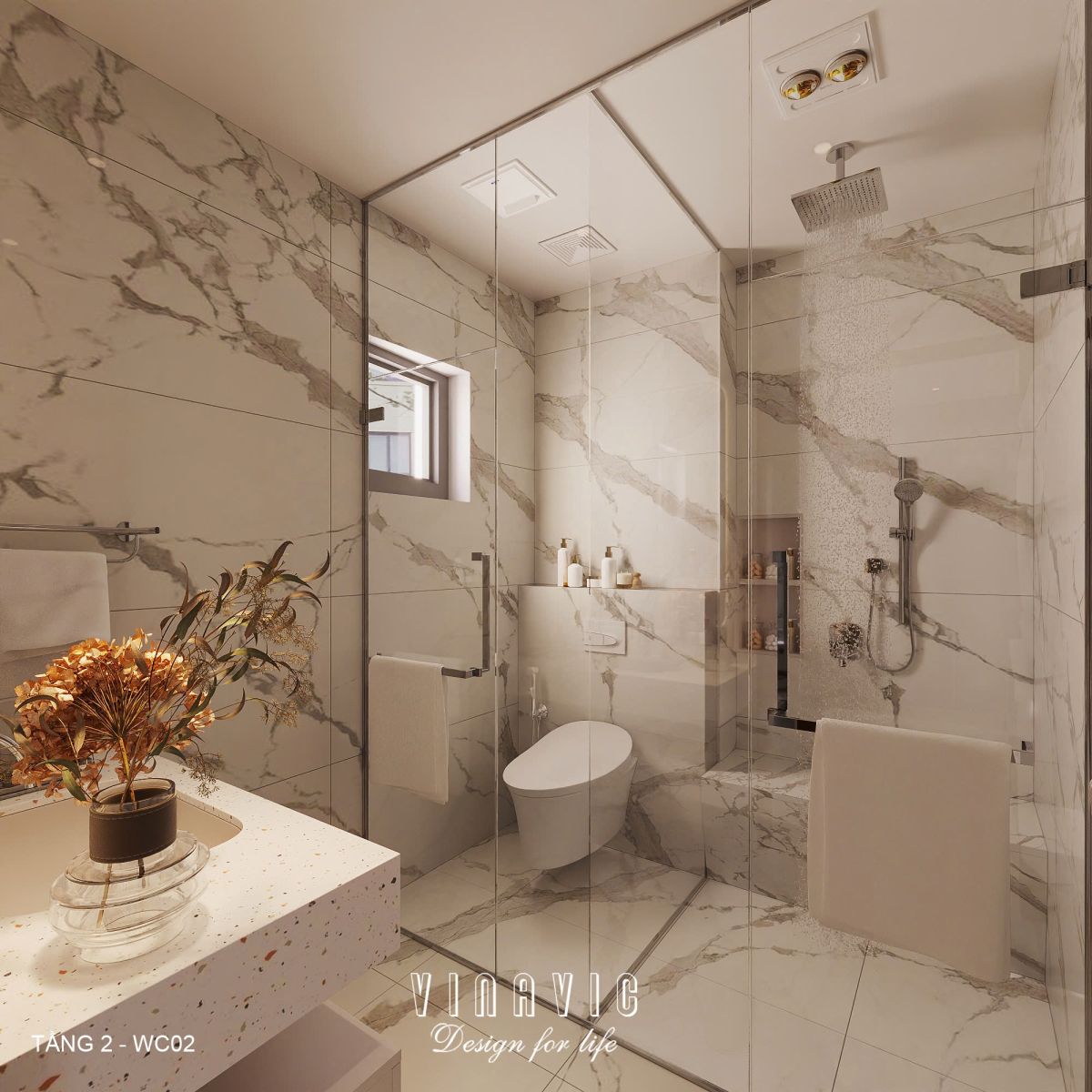 Phối cảnh nội thất 3D Nhà vệ sinh các Tầng