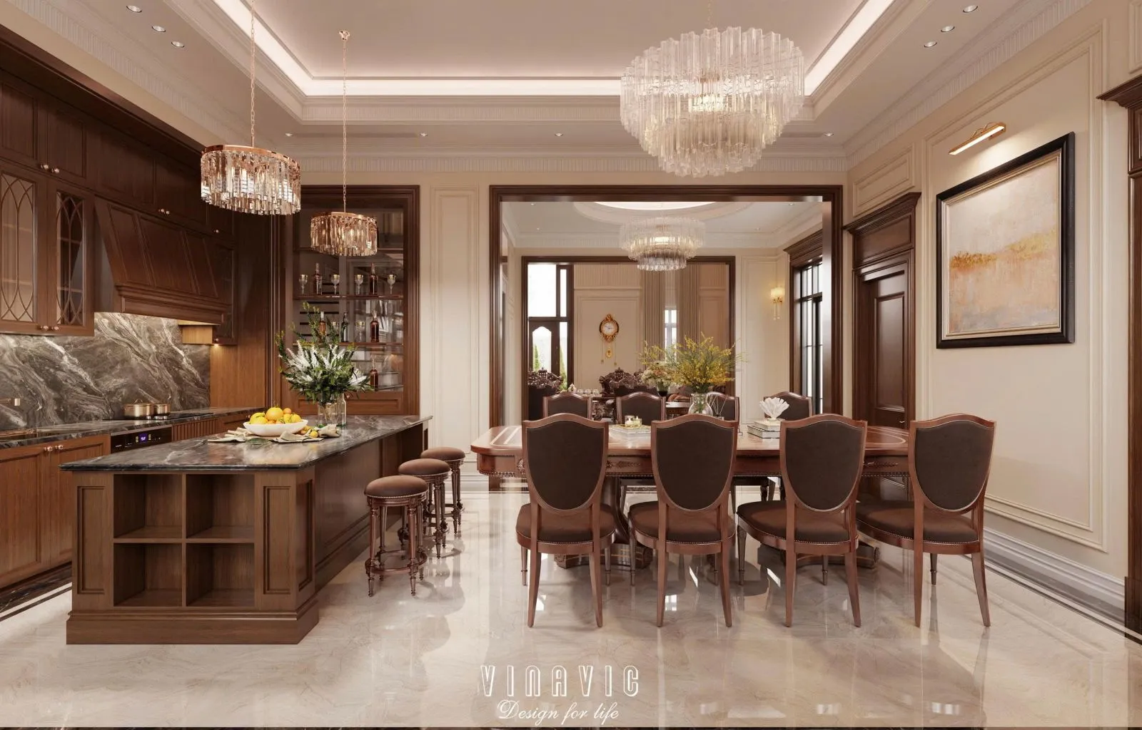 Bếp mở hiện đại kết nối liền mạch phòng khách