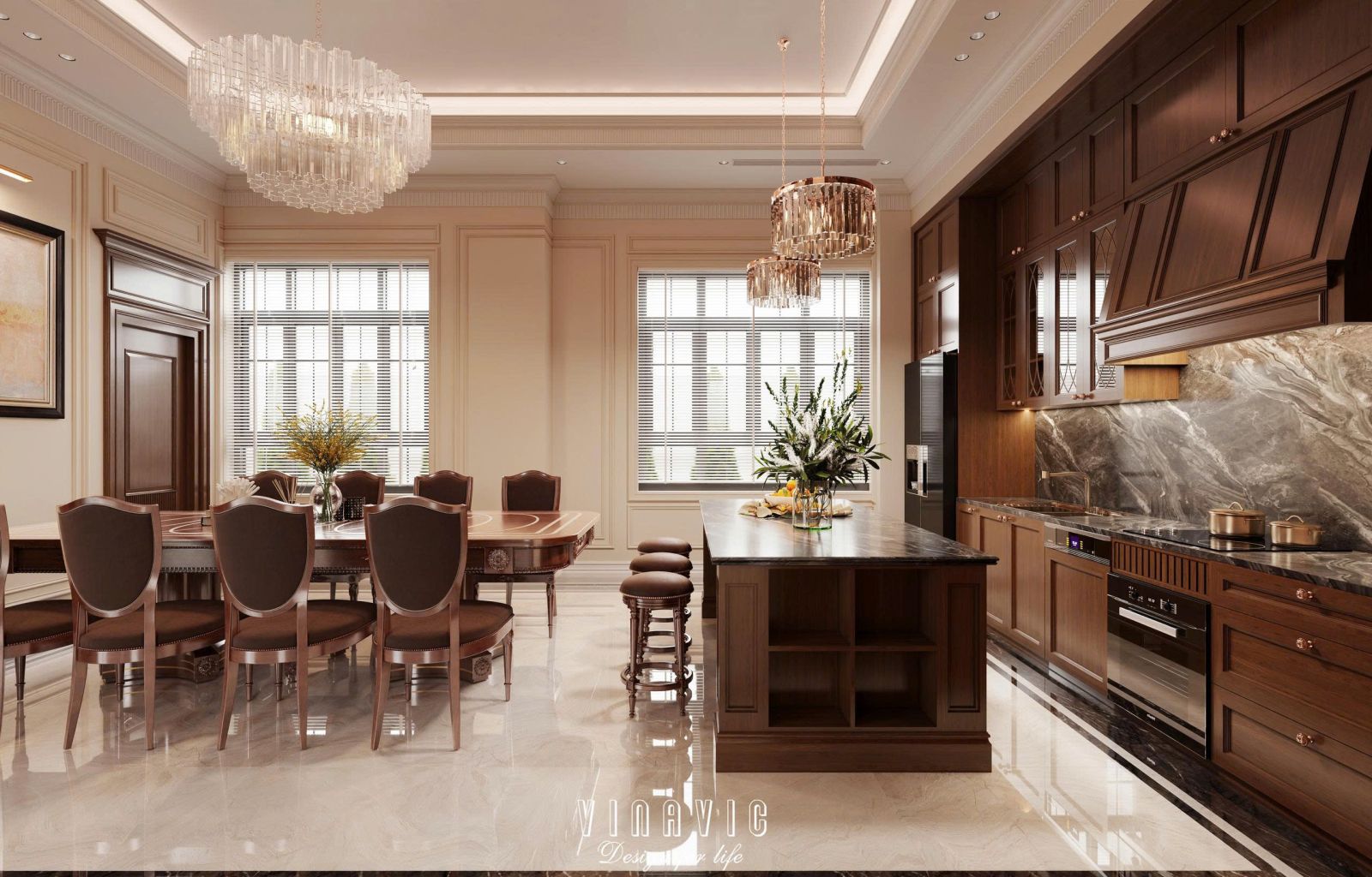 Mẫu nội thất phòng bếp biệt thự tân cổ điển 6 tầng 9x19m (CĐT Mr Toàn - Bắc Ninh) NT2351