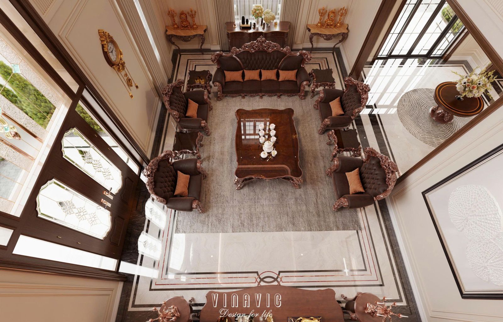 Mẫu nội thất phòng khách biệt thự tân cổ điển 6 tầng 9x19m (CĐT Mr Toàn - Bắc Ninh) NT2351