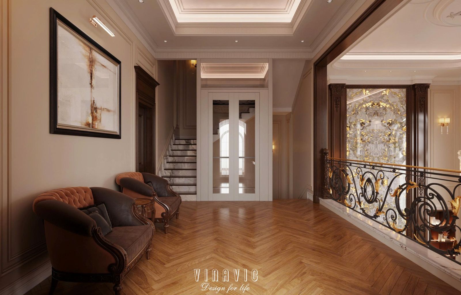 Sảnh biệt thự tân cổ điển 6 tầng 9x19m (CĐT Mr Toàn - Bắc Ninh) NT2351