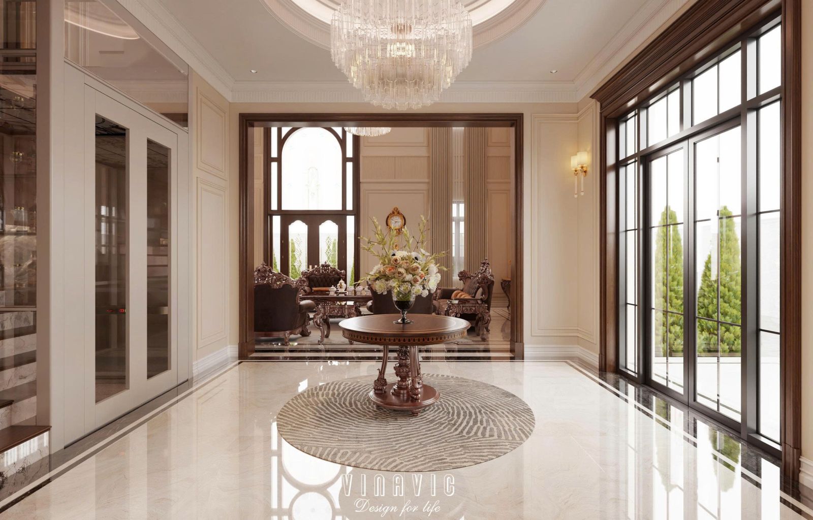 Sảnh biệt thự tân cổ điển 6 tầng 9x19m (CĐT Mr Toàn - Bắc Ninh) NT2351