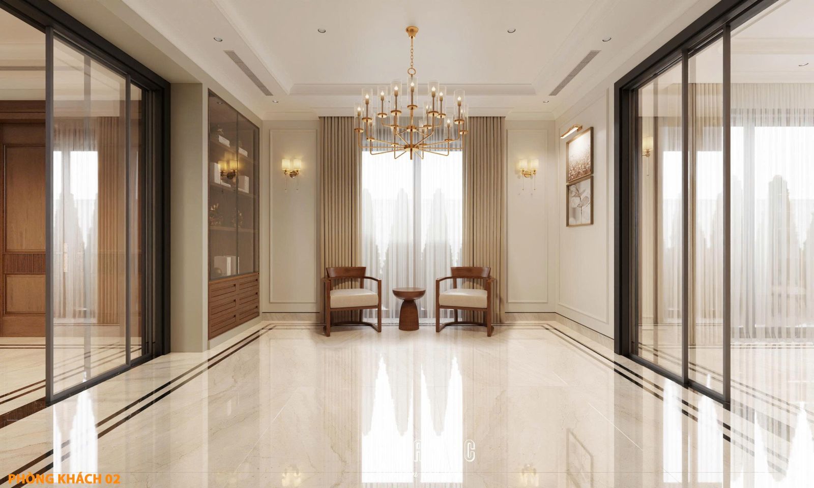 Phối cảnh nội thất phòng khách biệt thự