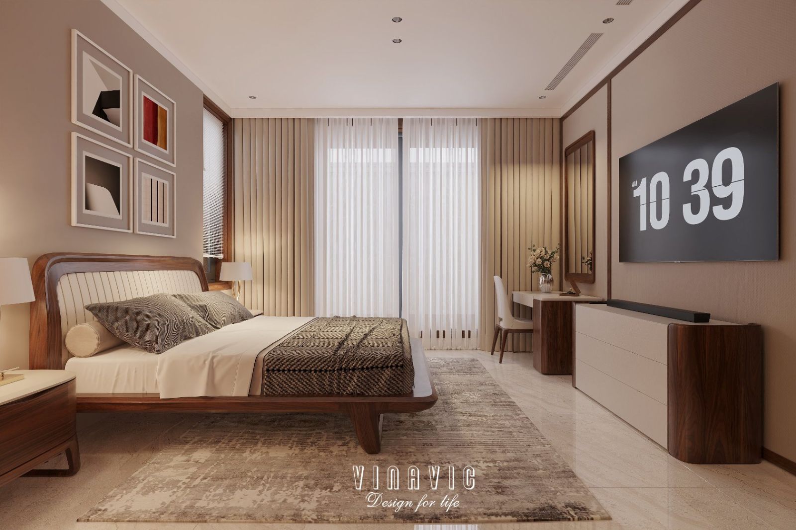 Phối cảnh 3D nội thất phòng ngủ của bà