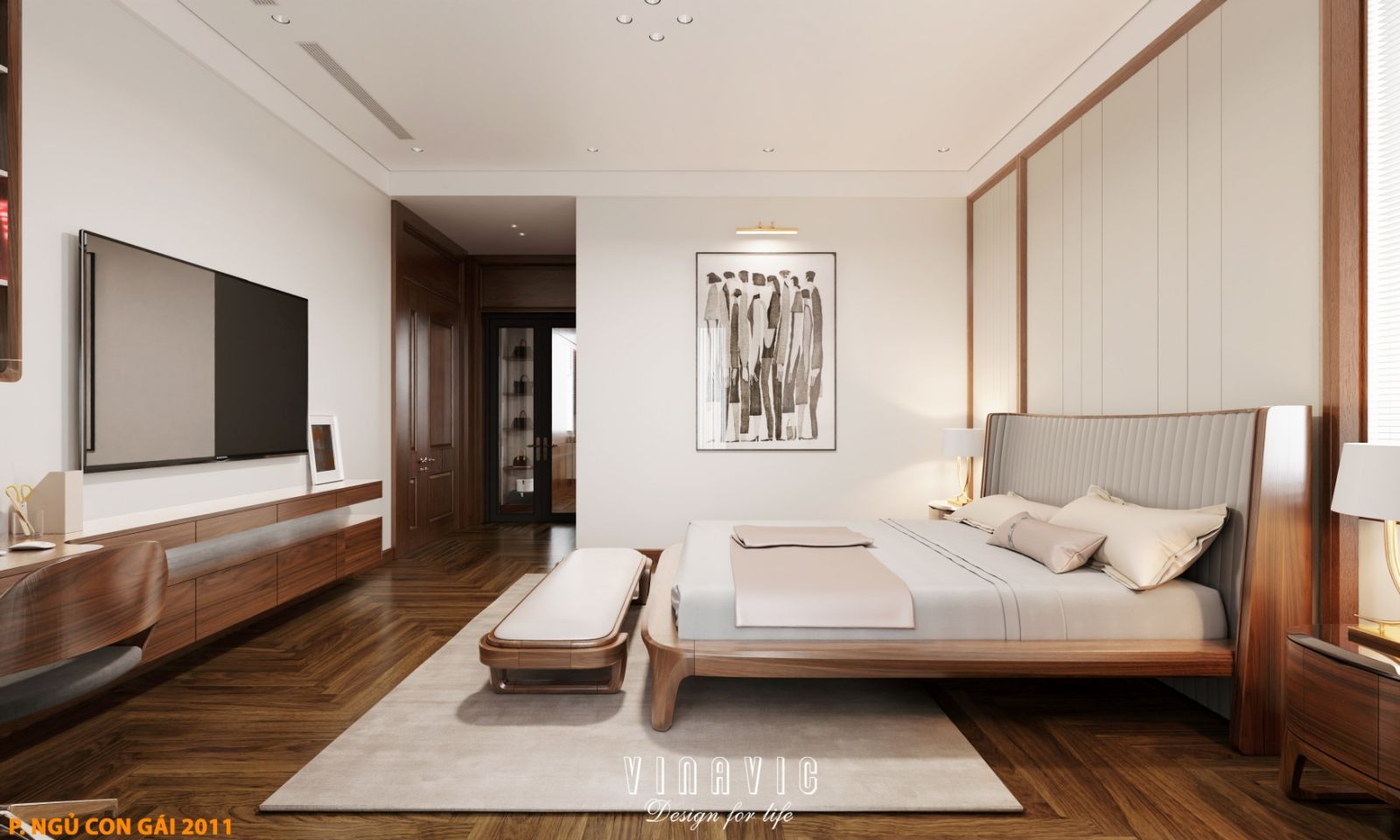 Phối cảnh 3D nội thất phòng ngủ con gái