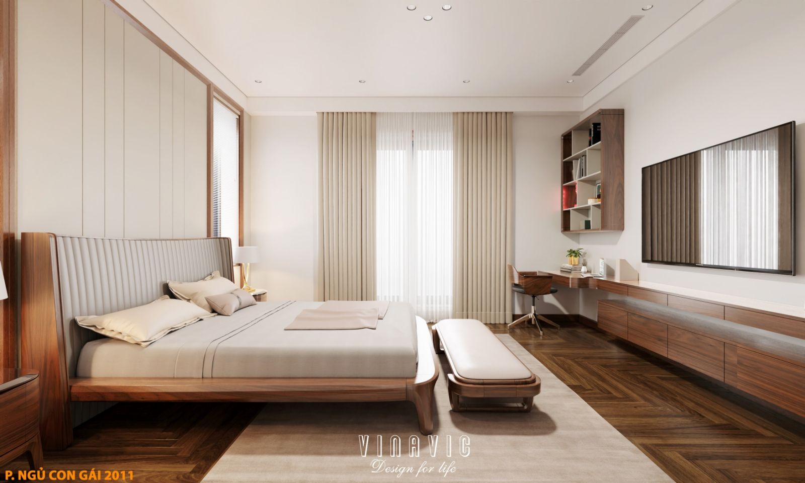 Phối cảnh 3D nội thất phòng ngủ con gái