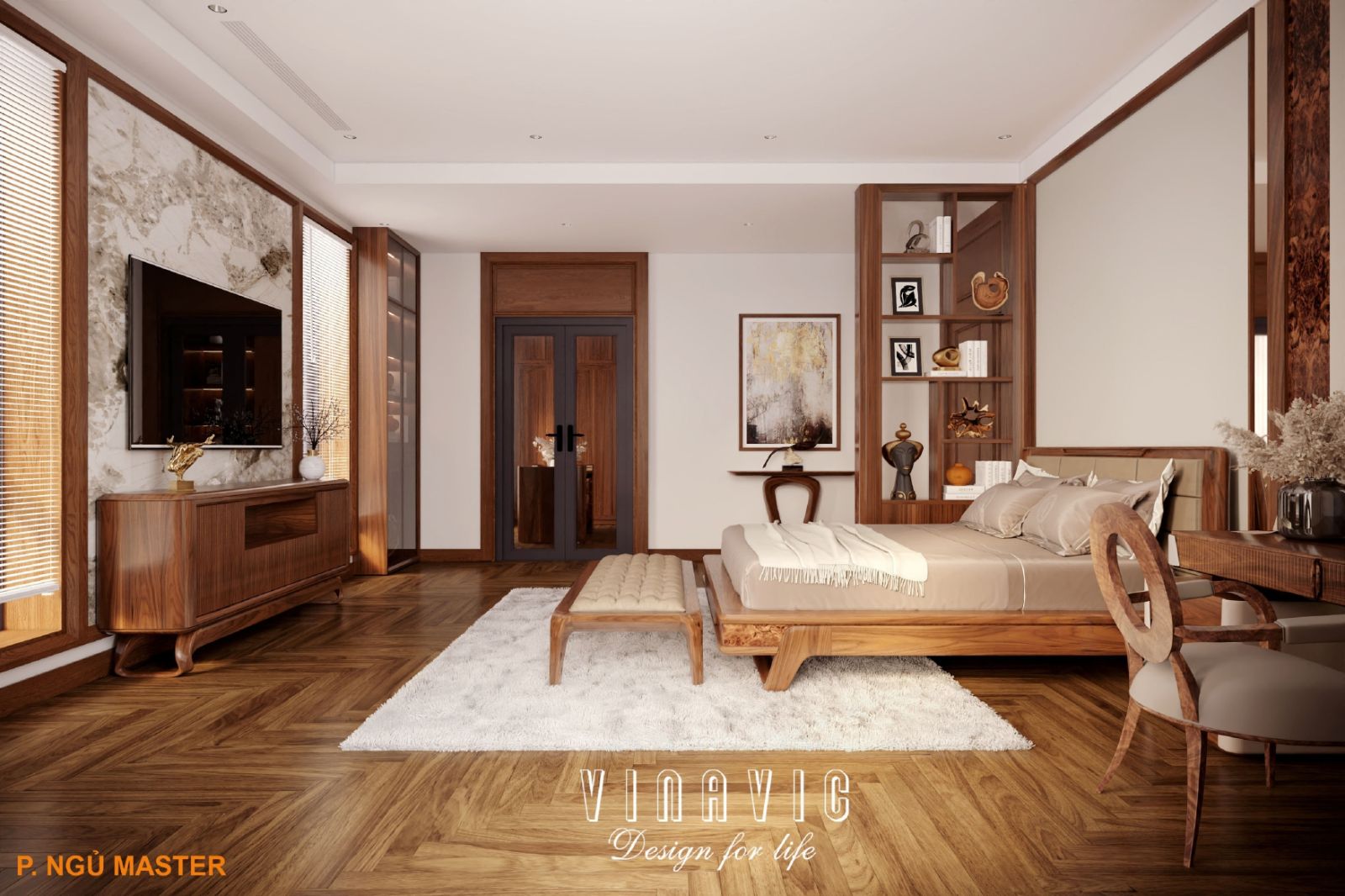 Phối cảnh 3D nội thất phòng ngủ Master