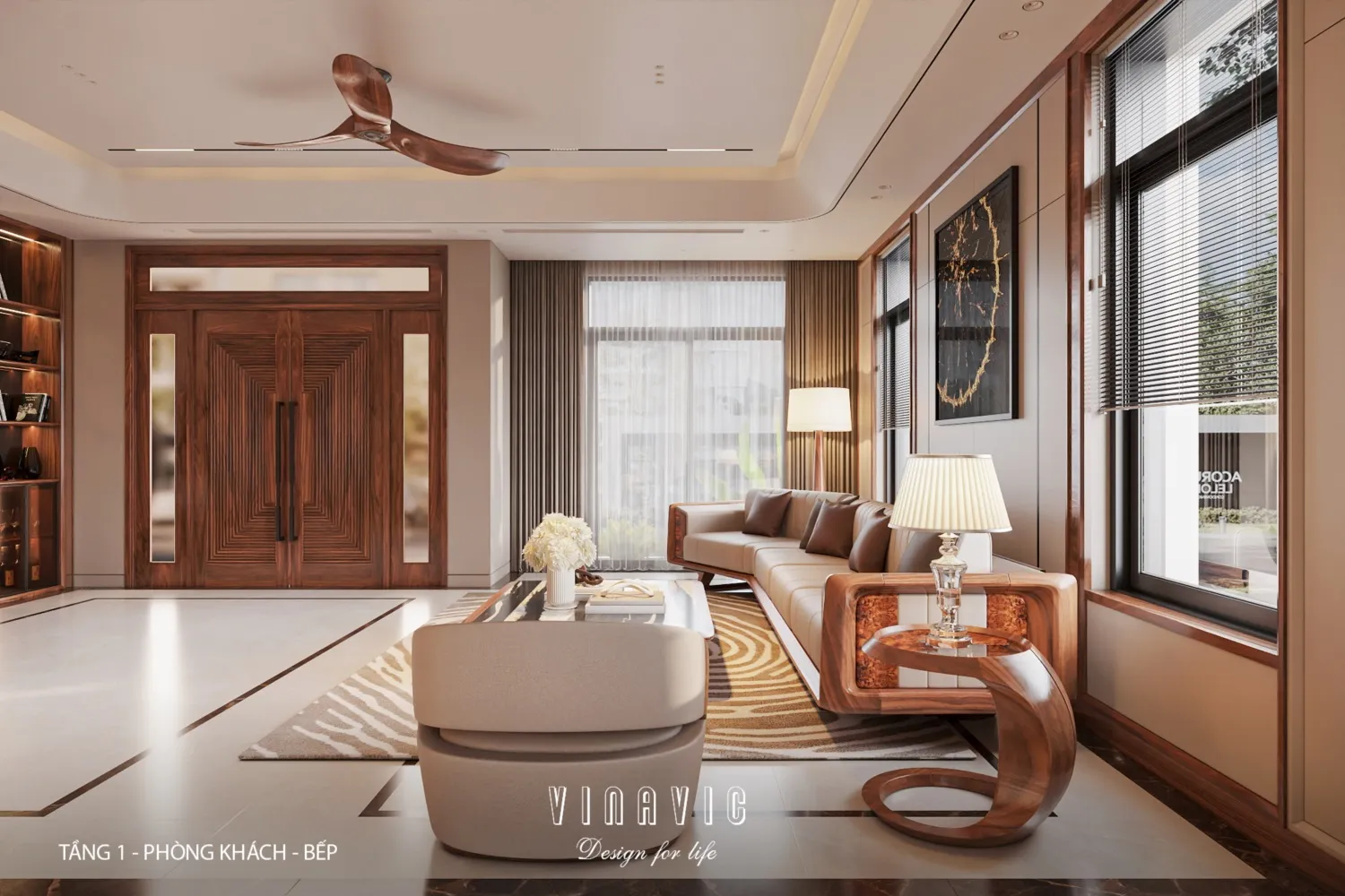 Nội thất phòng khách bếp biệt thự 3 tầng hiện đại 9x24m NT2353