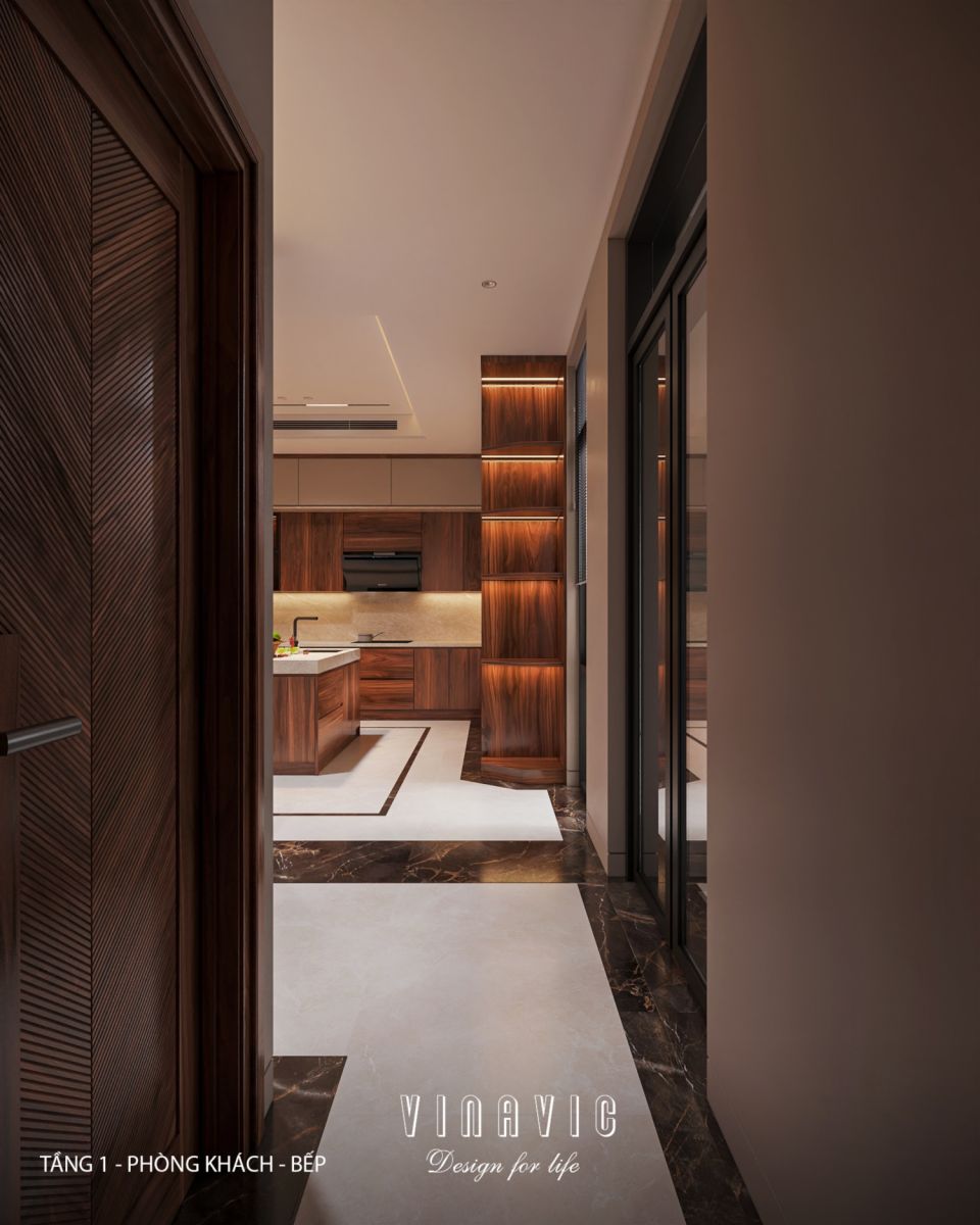 Nội thất phòng khách bếp biệt thự 3 tầng hiện đại 9x24m NT2353