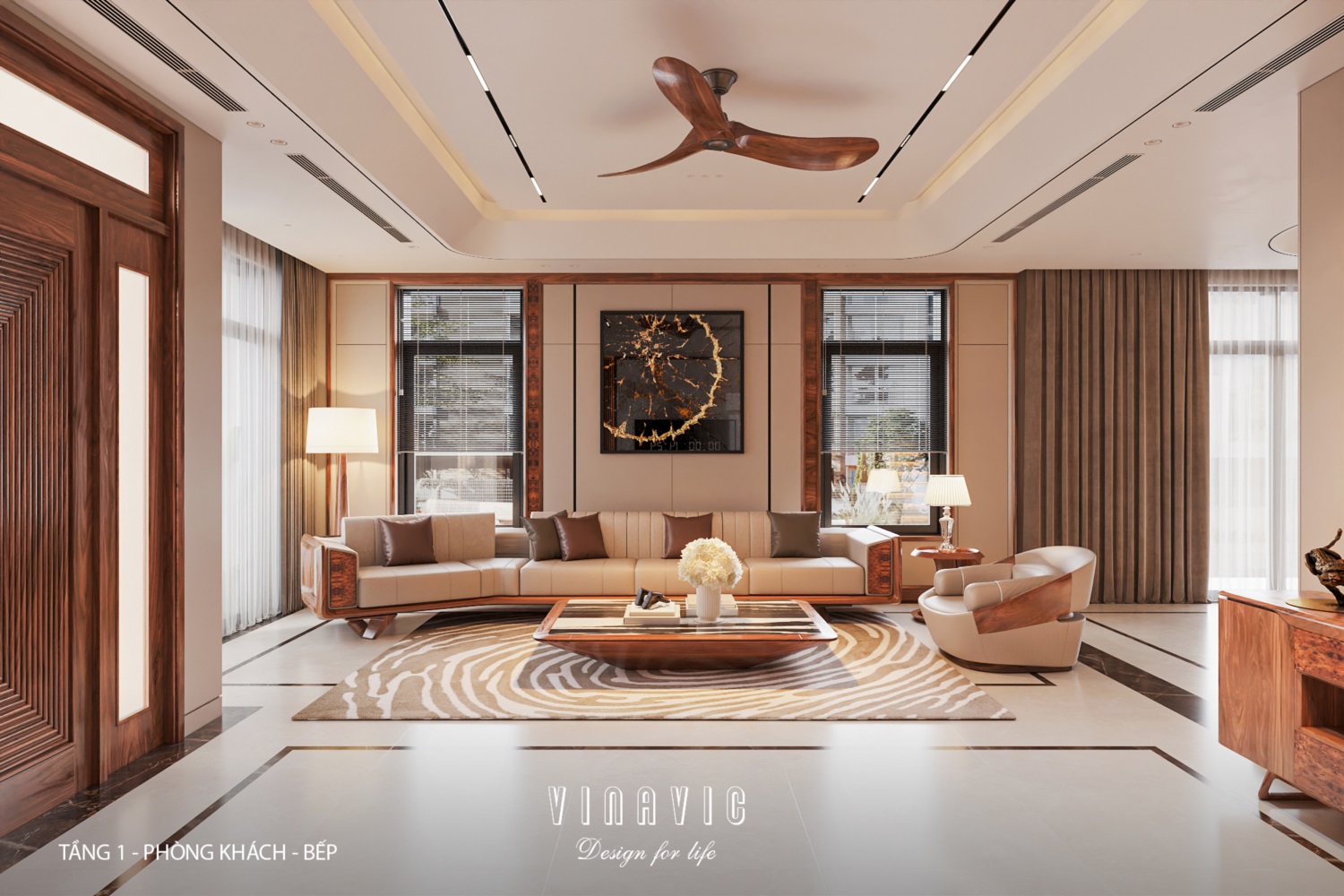 Nội thất phòng khách bếp biệt thự 3 tầng hiện đại 9x24m NT2353