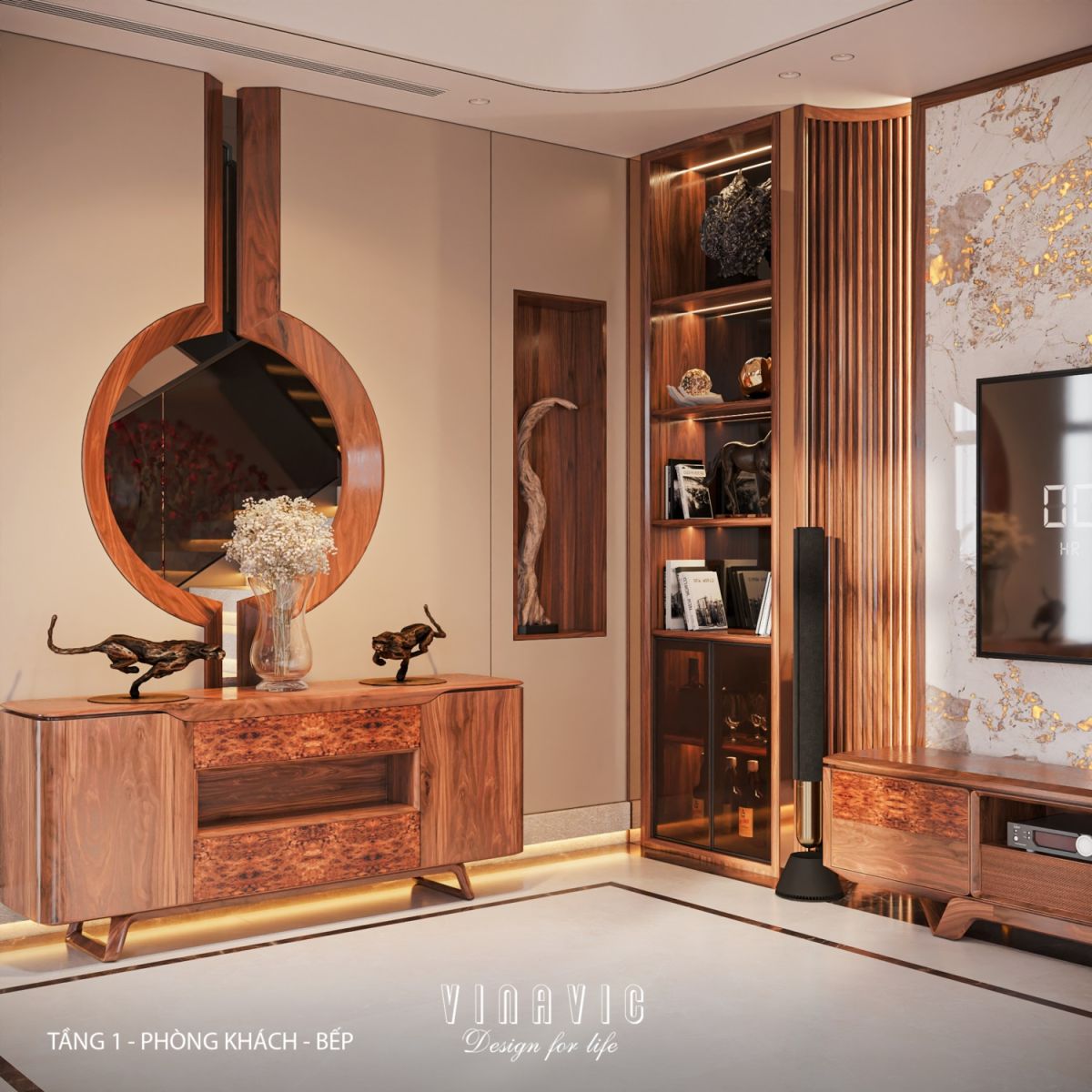 Nội thất phòng khách bếp biệt thự 3 tầng hiện đại 9x24m NT2353