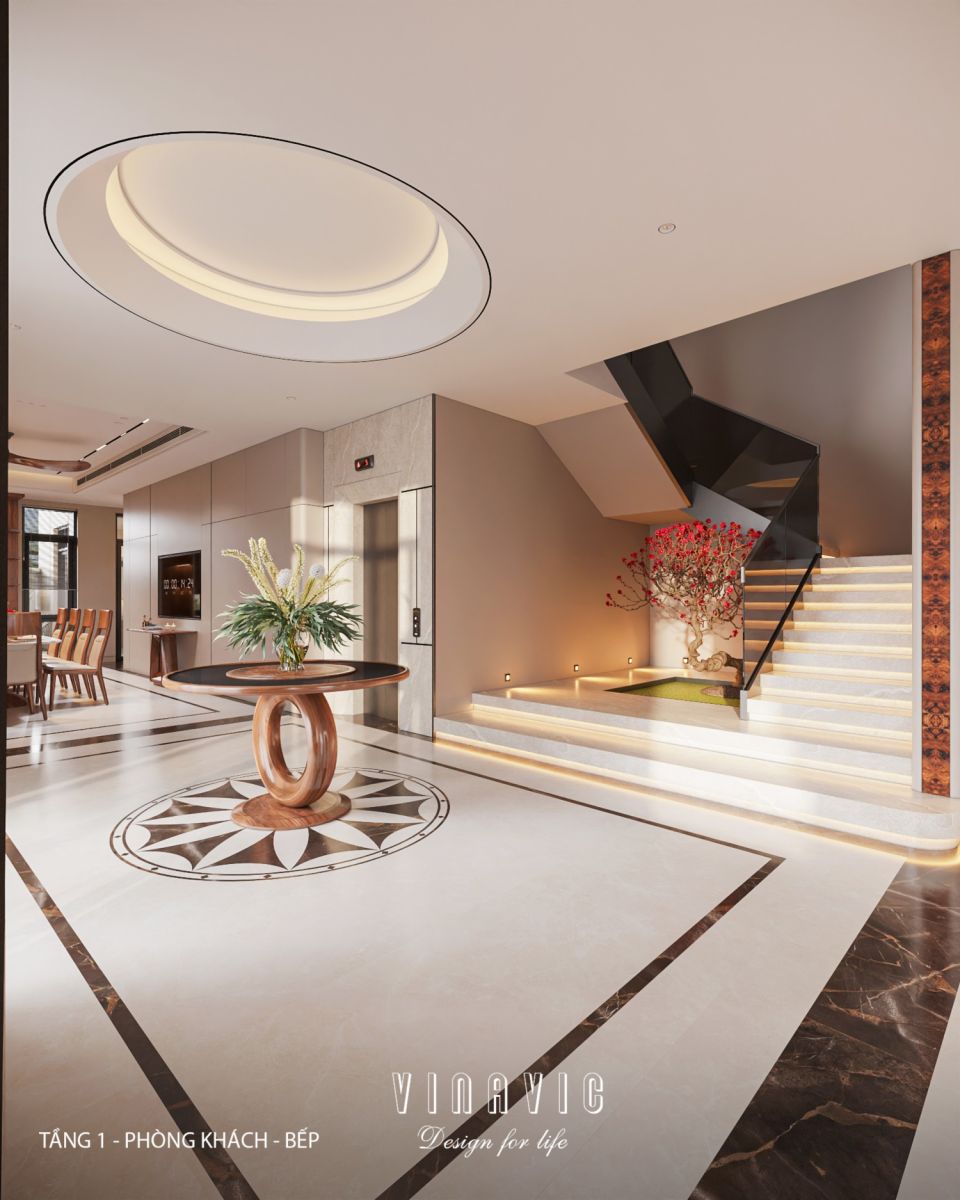 Nội thất phòng khách bếp biệt thự 3 tầng hiện đại 9x24m NT2353