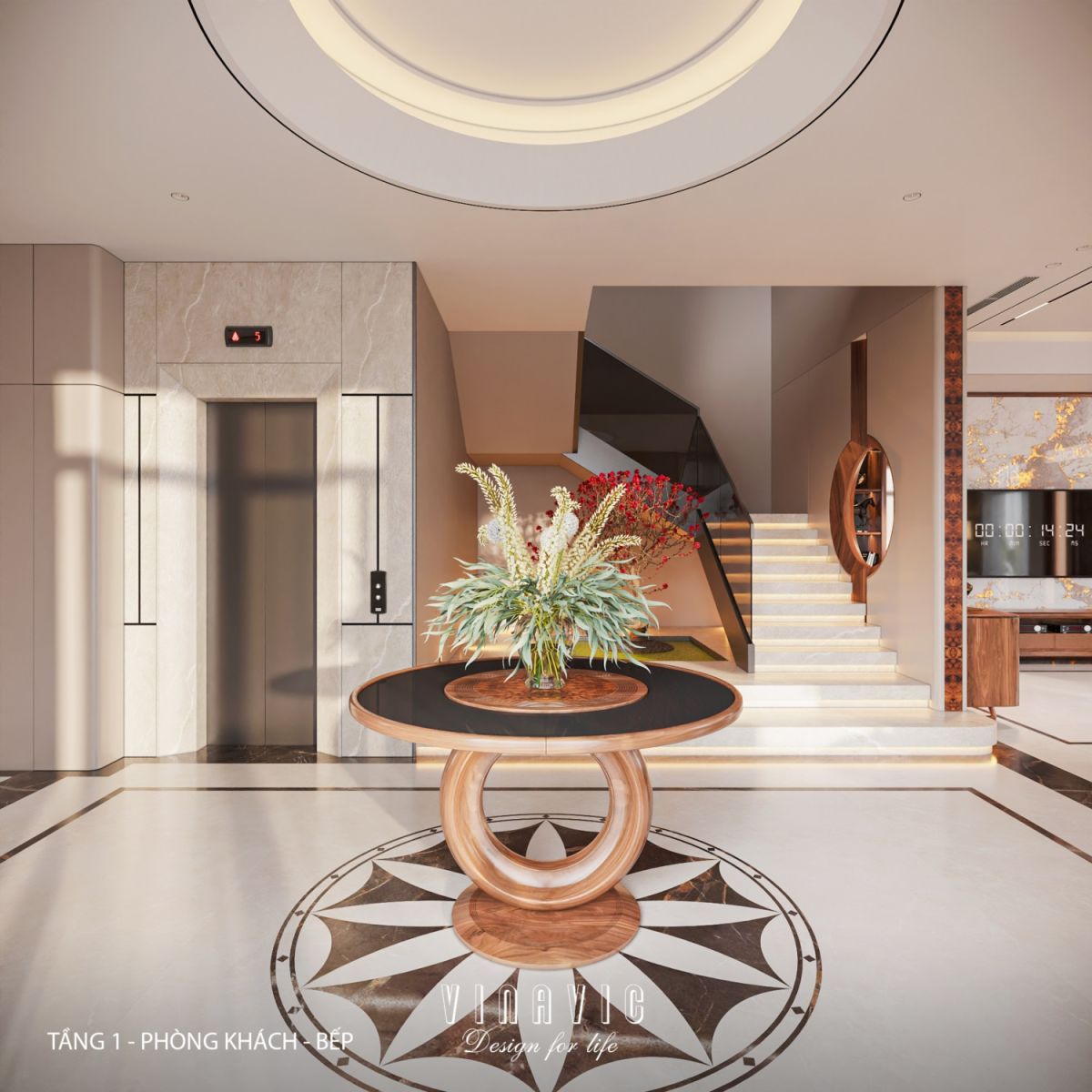 Nội thất phòng khách bếp biệt thự 3 tầng hiện đại 9x24m NT2353