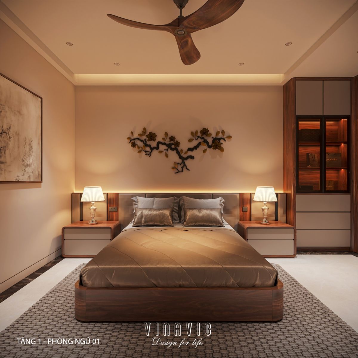 Nội thất phòng ngủ tầng 1 biệt thự 3 tầng hiện đại 9x24m NT2353