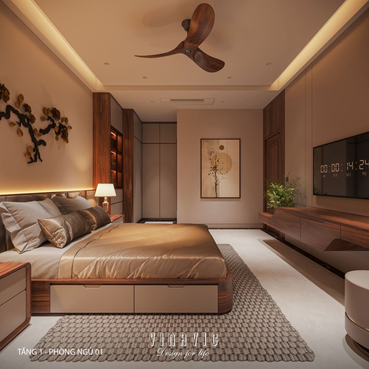 Nội thất phòng ngủ tầng 1 biệt thự 3 tầng hiện đại 9x24m NT2353