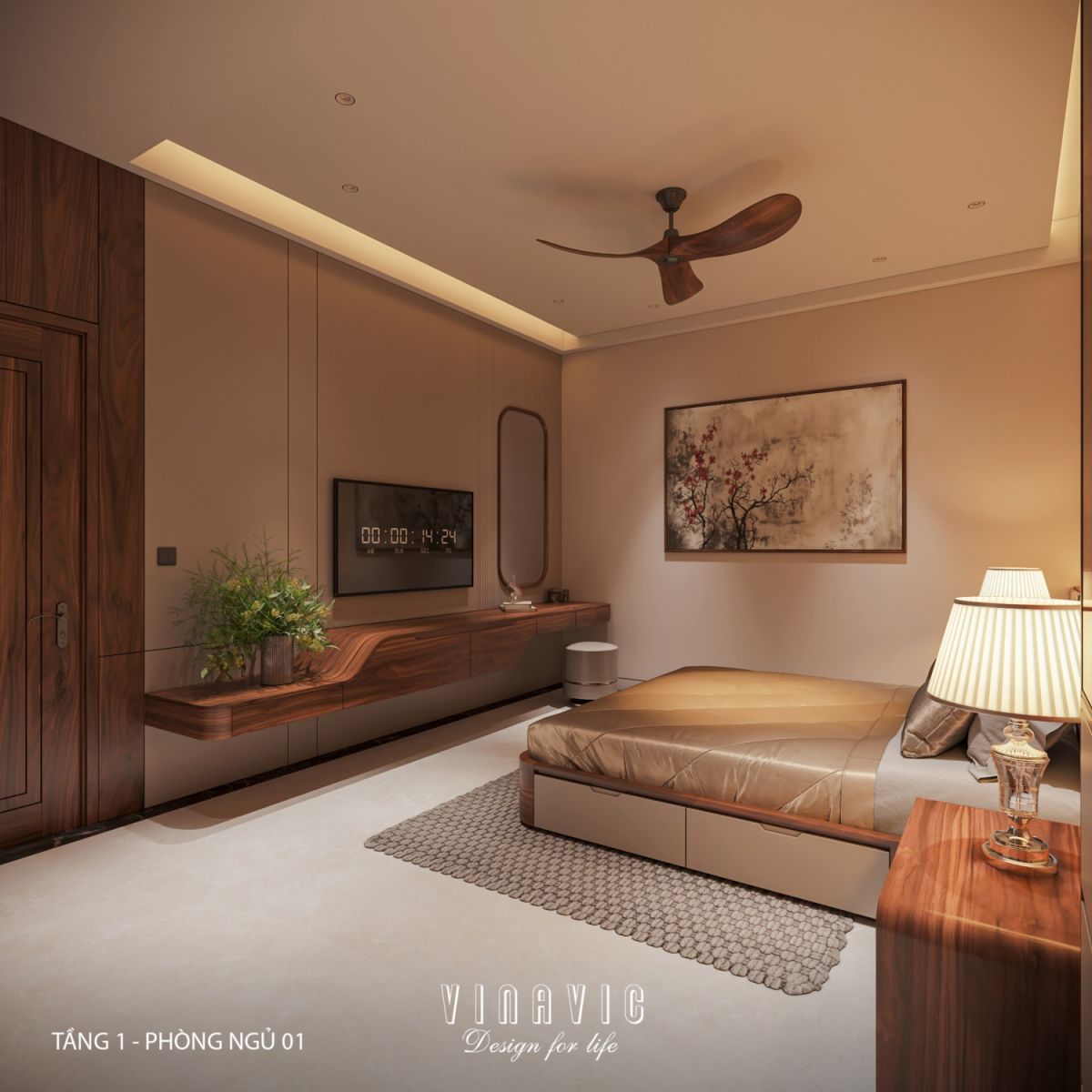 Nội thất phòng ngủ tầng 1 biệt thự 3 tầng hiện đại 9x24m NT2353