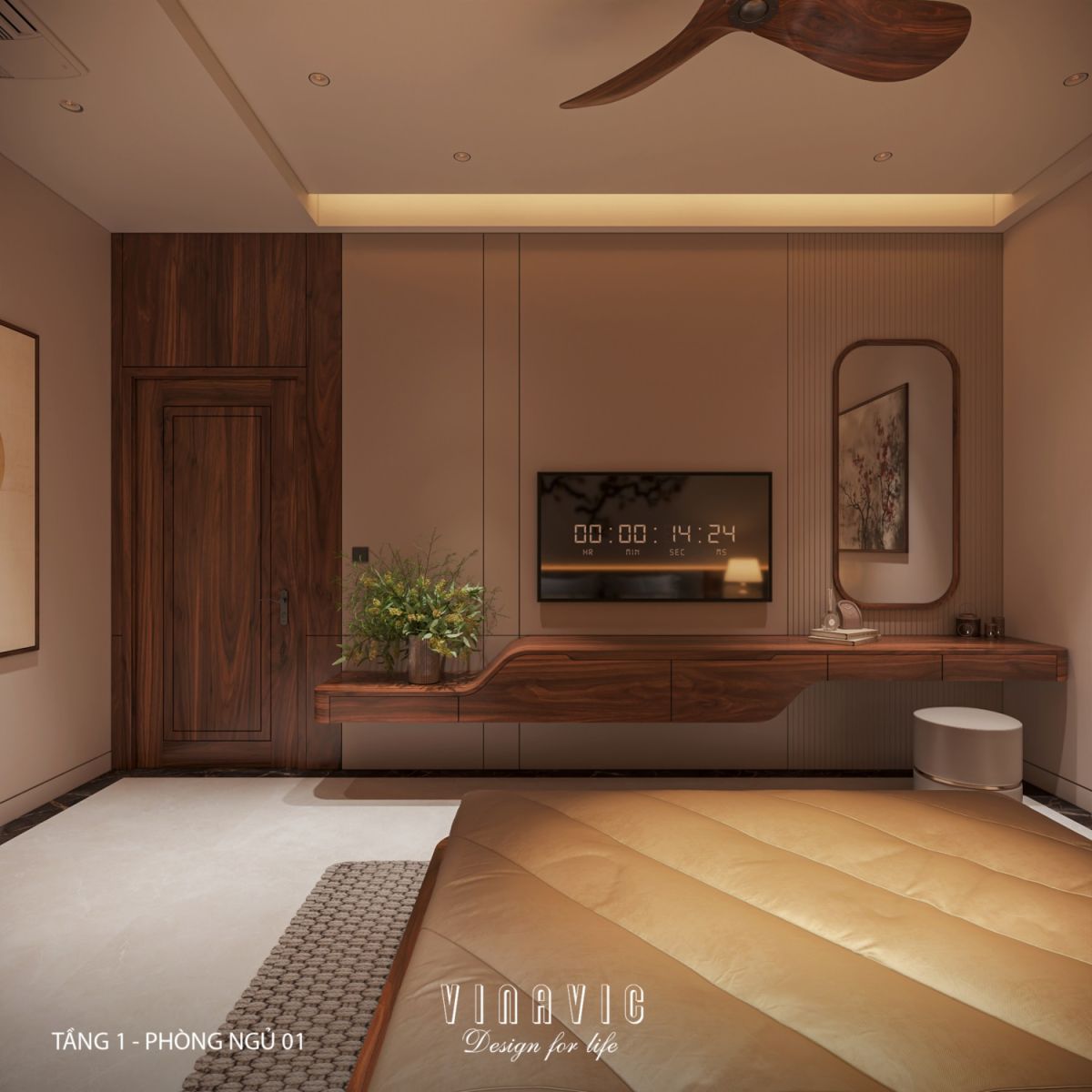 Nội thất phòng ngủ tầng 1 biệt thự 3 tầng hiện đại 9x24m NT2353