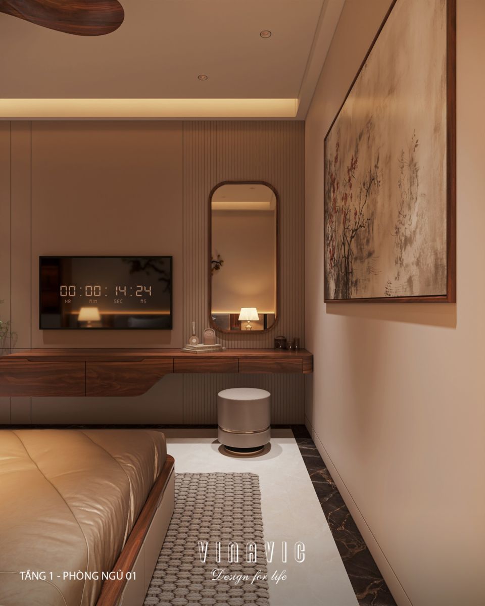 Nội thất phòng ngủ tầng 1 biệt thự 3 tầng hiện đại 9x24m NT2353