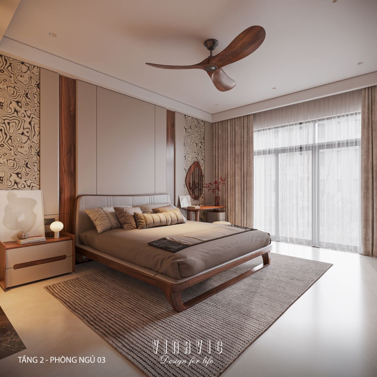 Nội thất phòng ngủ 03 tầng 2 biệt thự 3 tầng hiện đại 9x24m NT2353